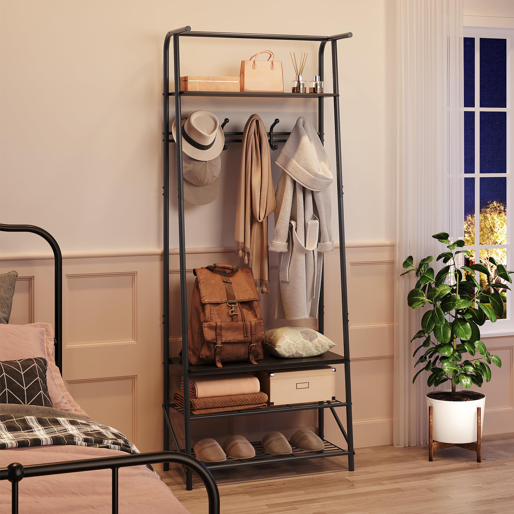 Hall Tree with Shoe Storage Bench - 4-in-1 Entryway Organizer with 5 Hooks for Coats, Shoes & Storage | Perfect for Hallway, Bedroom & Mudroom Organization