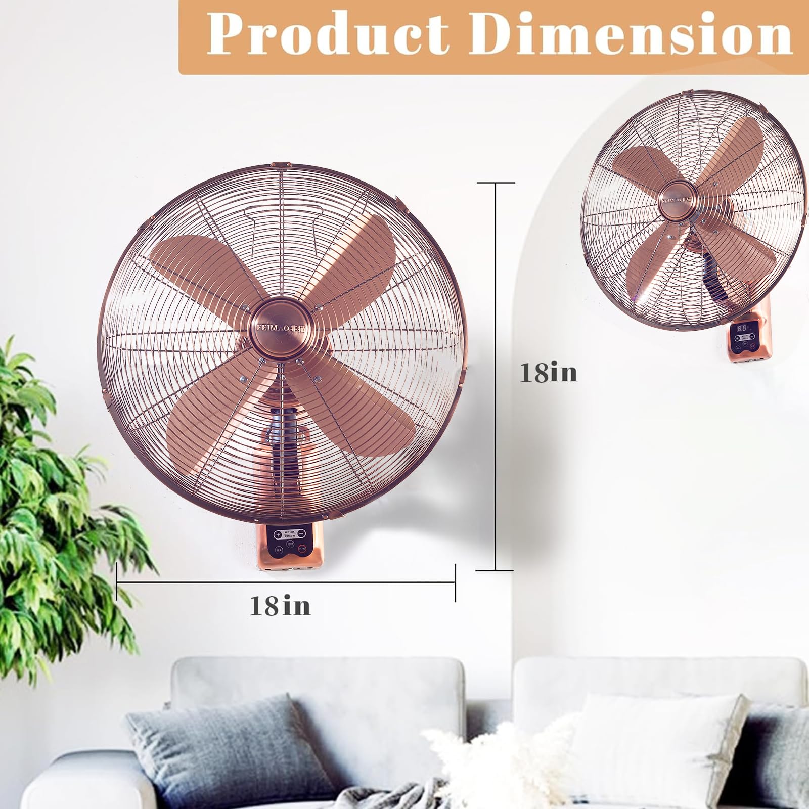 Oscillating Wall Mount Fan with Adjustable Tilt - 10 Speed Settings, Metal Grille, 24V DC Inverter, 8-Hour Timer & 90° Oscillation | Perfect for Home Cooling, Bedroom Air Circulation, Gym Ventilation & Office Use