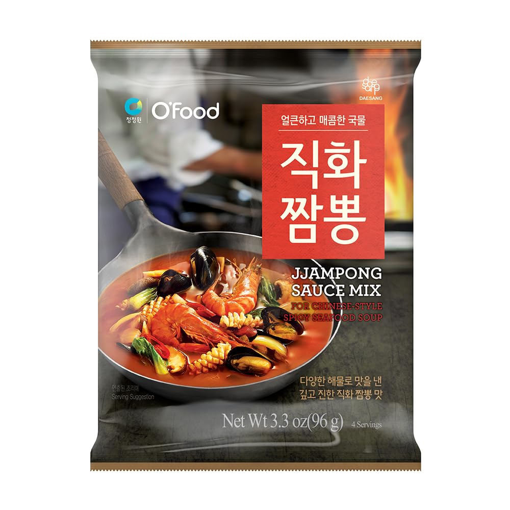 Chung Jung One O'Food Jjampong Seafood Broth Sauce - Korean Chinese Style Spicy Noodle Soup Powder | Hot Jjamppong Base for Squid, Shrimp, Clams | Perfect with Vegetables, Noodles & Rice | Ideal for Quick Meals, Asian Cooking & Spicy Food Lovers