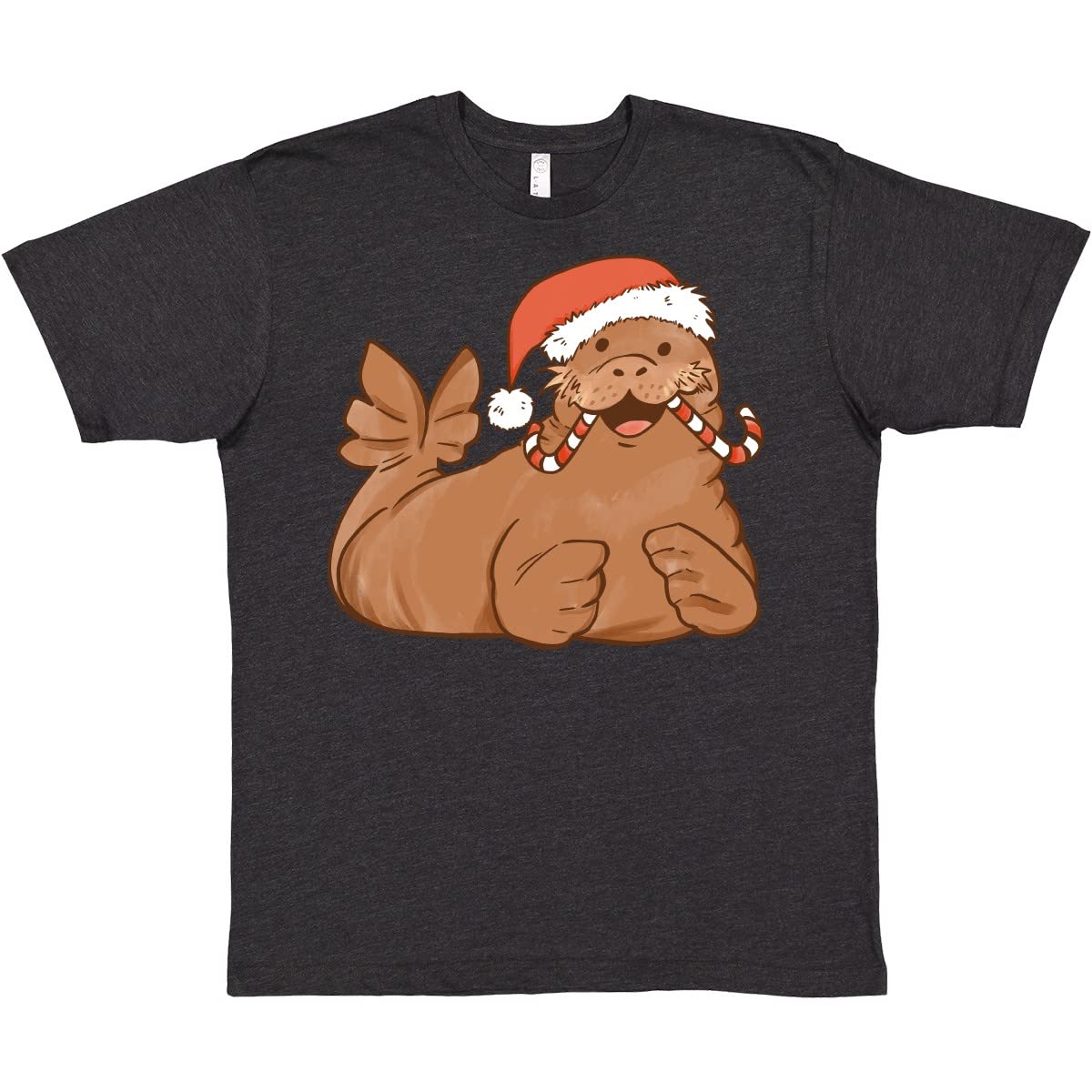 Inktastic Candy Cane Walrus Christmas T-Shirt for Men & Women - Funny Holiday Graphic Tee for Xmas Parties & Gifts