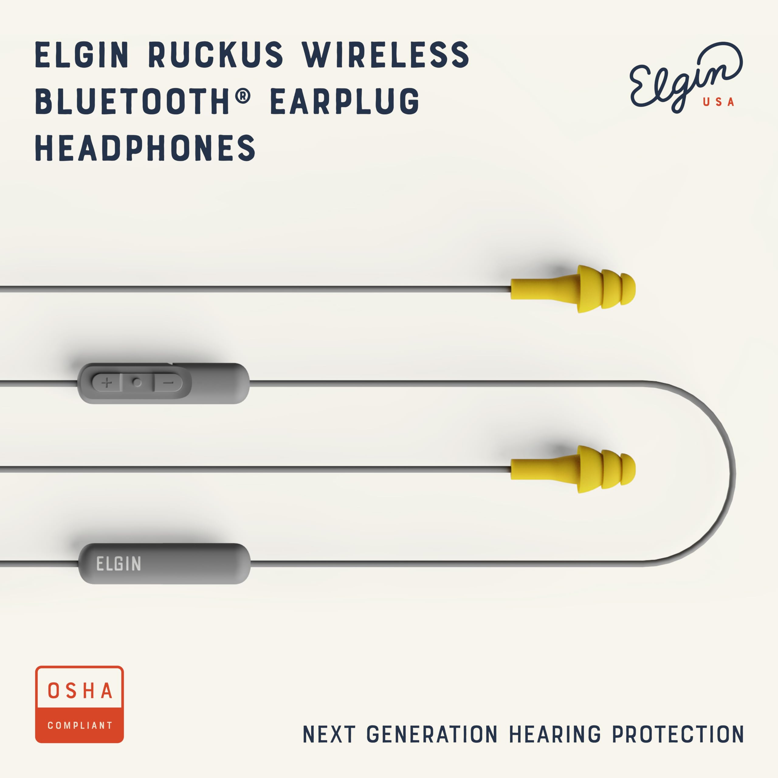 Elgin Ruckus Wireless Bluetooth Earplug Headphones - 25dB NRR Noise Canceling Earbuds with Mic, 12H Battery Life, IP65 Sweatproof & OSHA Hearing Safety Compliant - Perfect for Construction, Gym, and Outdoor Activities