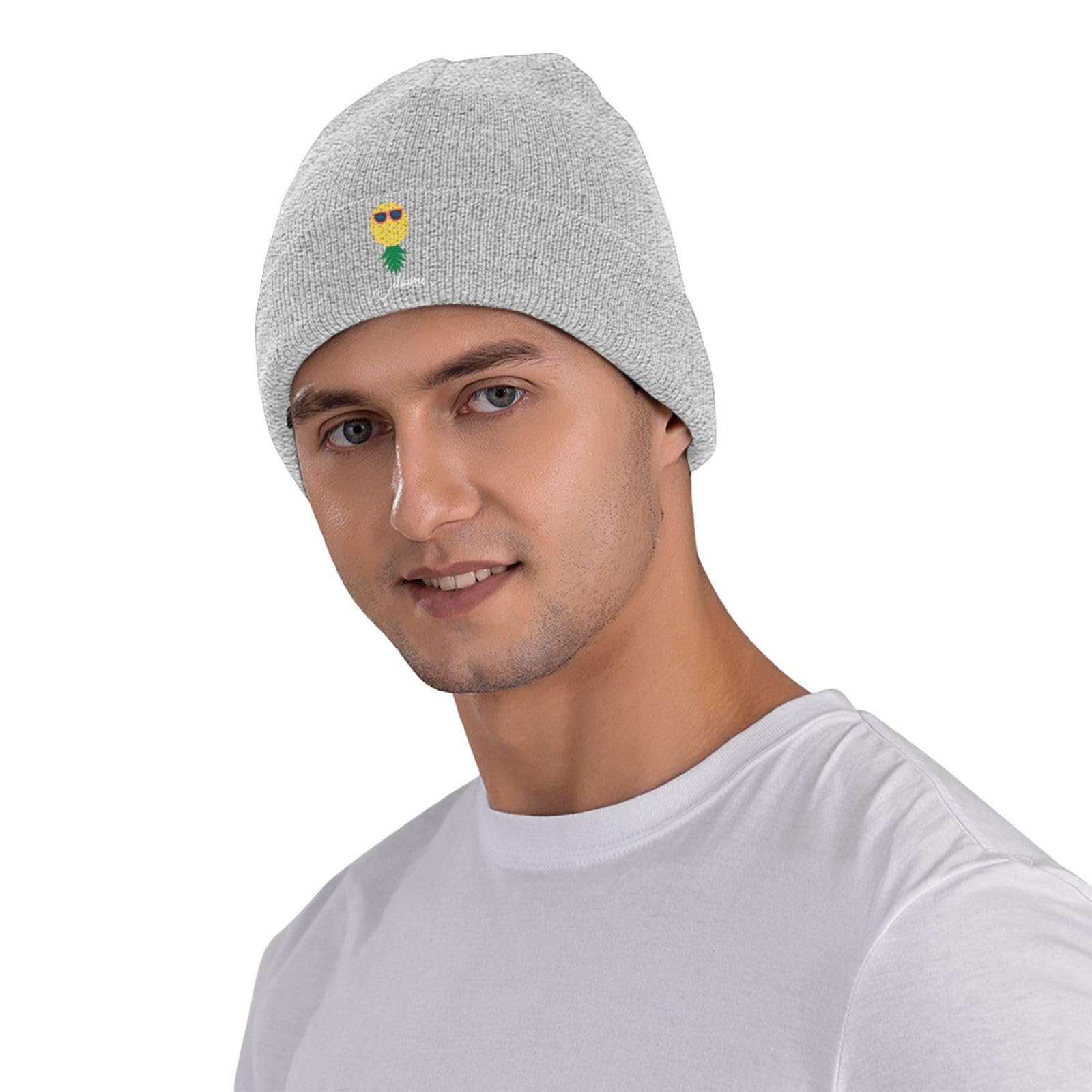 Funny Pineapple Welcome Upside Down Beanie Hat for Men & Women - Warm Knitted Slouchy Skull Cap in Black - Perfect for Winter Fashion, Christmas Gifts & Tropical Themed Parties