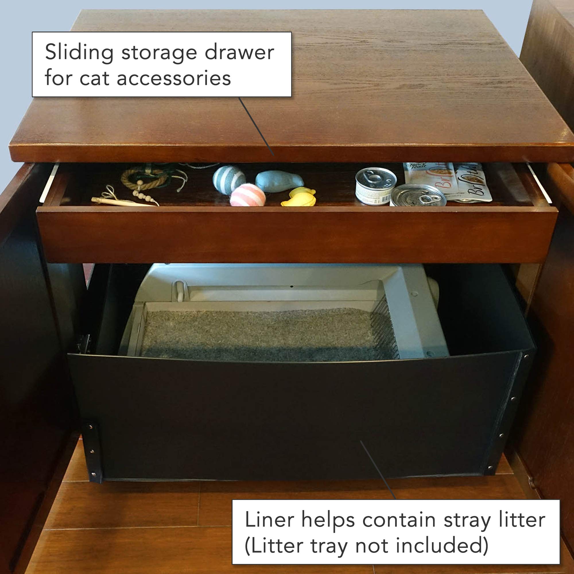 Premium Farmhouse Cat Litter Box Enclosure Cabinet - Large Mahogany Brown Hidden Litter Box Furniture with Storage Drawer | Stylish Pet Solution for Living Rooms, Bedrooms & Home Decor