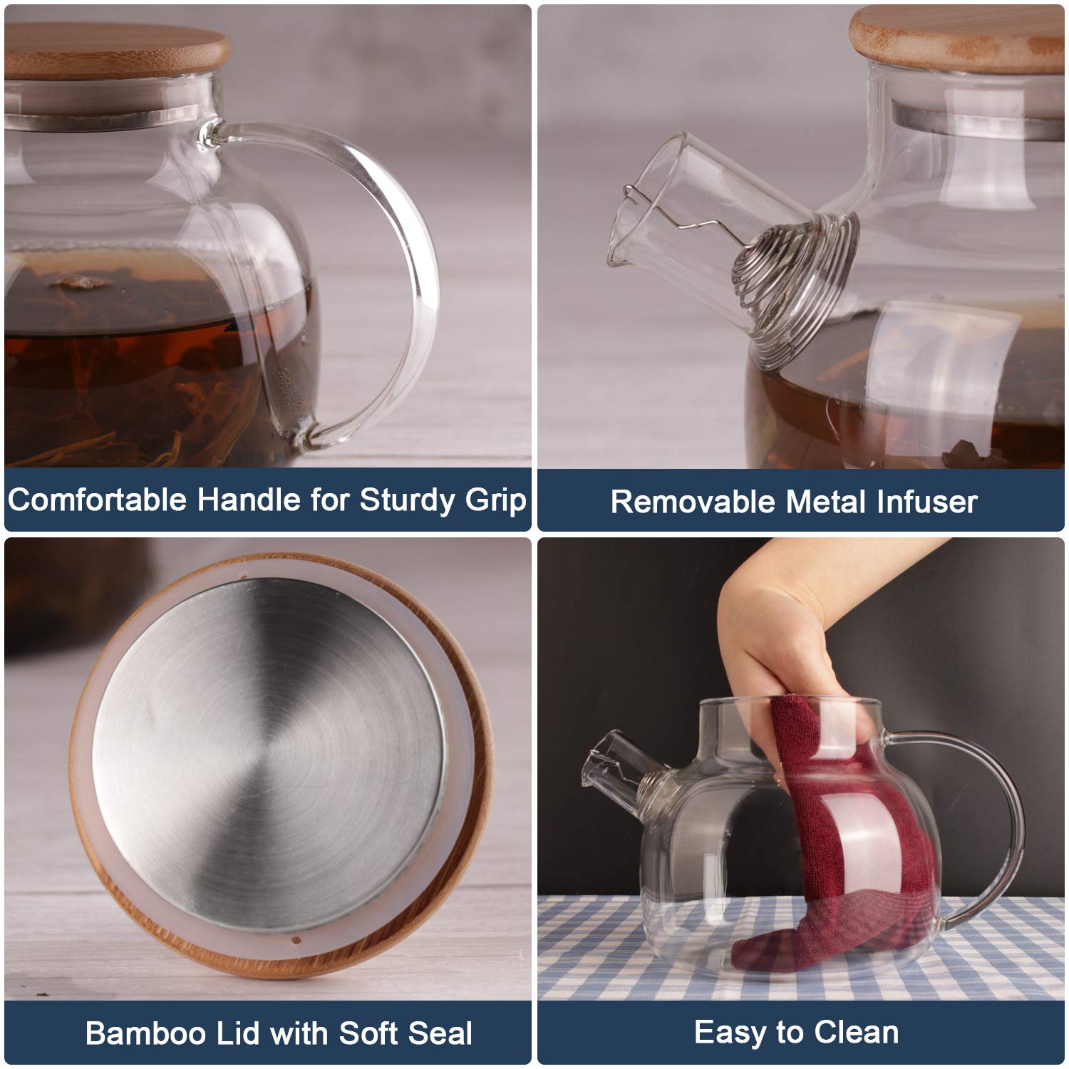 Premium Glass Teapot with Removable Filter - 30.4oz Stovetop Safe Clear Teapot for Loose Leaf & Blooming Tea - Perfect for Home, Office & Tea Ceremonies