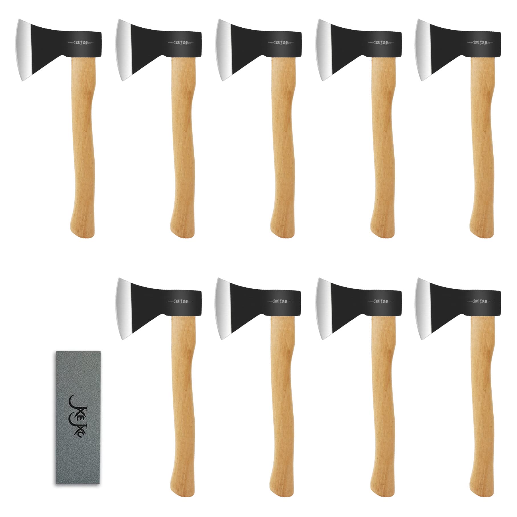 JXE JXO 9-Piece Camping Hatchet Set - Carbon Steel Blade with Hickory Handle for Wood Splitting, Survival & Outdoor Activities | Perfect for Camping, Hiking, Backpacking & Emergency Preparedness (US Stock)