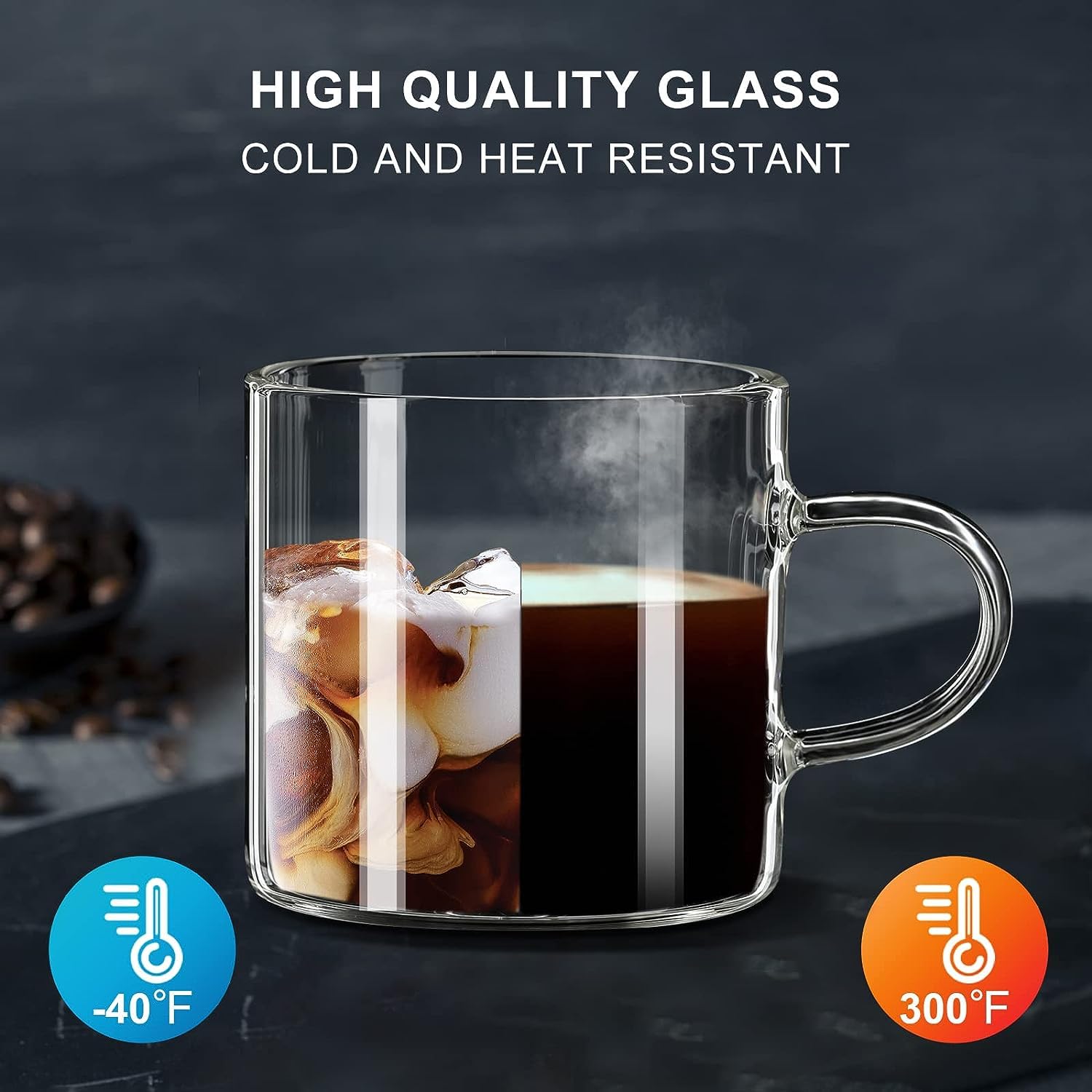 PARACITY 4-Pack Insulated Espresso Cups - 4.3oz High Borosilicate Glass Shot Glasses with Handle - Clear Coffee & Tea Cups for Home, Office & Cafe Use