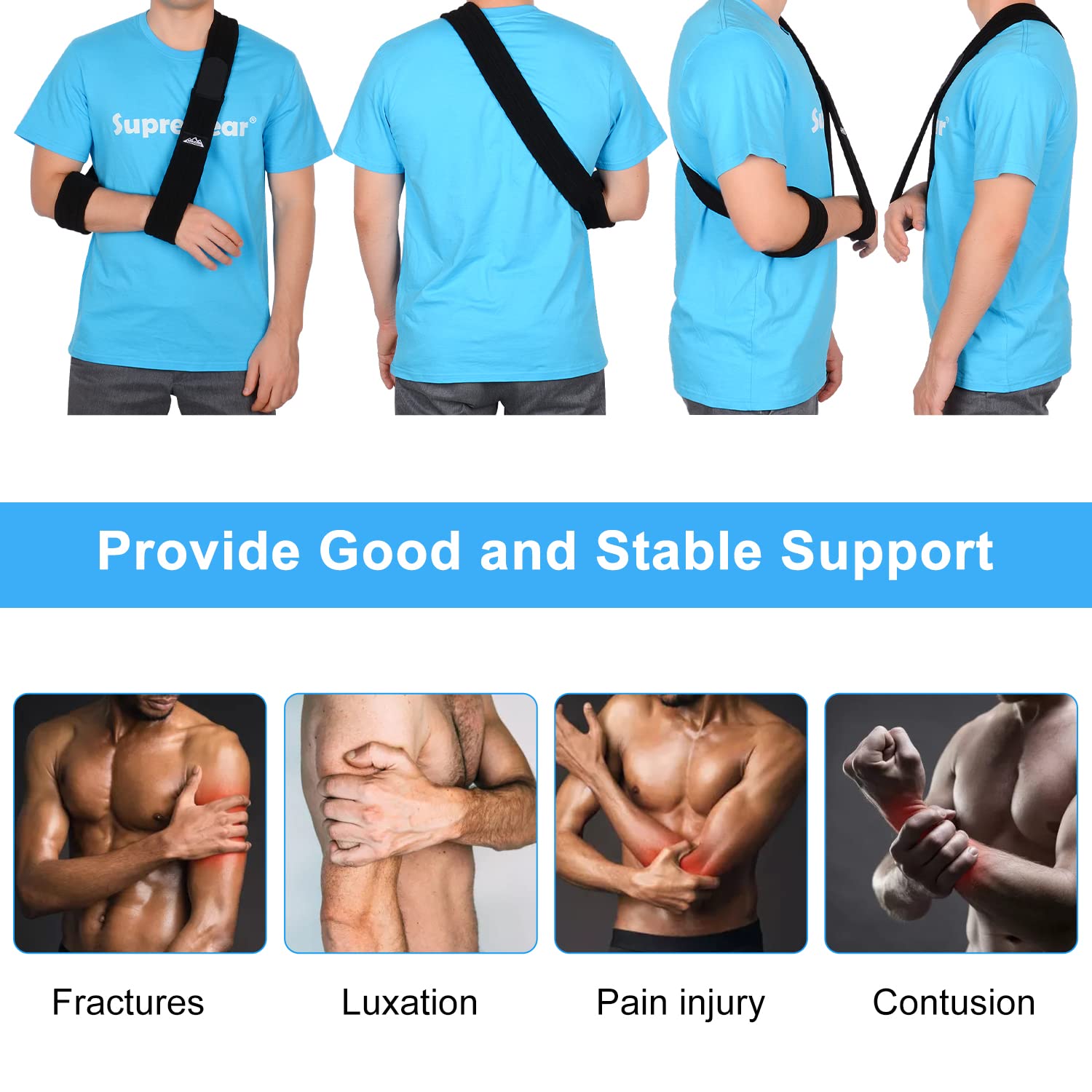 Supregear Adjustable Arm Sling - Lightweight Shoulder Support Brace for Rotator Cuff, Shoulder Injury & Broken/Fractured Bones - Left/Right Arm Immobilizer for Men & Women (Black, S) - Perfect for Post-Surgery Recovery, Sports Injuries & Daily Comfort