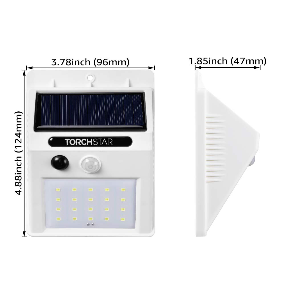 TORCHSTAR Solar Outdoor Lights with Motion Sensor - IP65 Waterproof LED Wall Lights for Driveway, Patio, Garage, Porch - 6500K Pure White, Pack of 4 - Perfect for Home Security & Nighttime Illumination