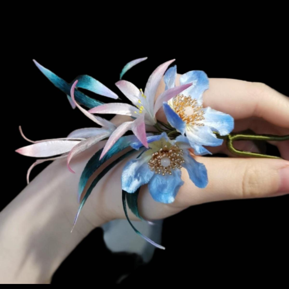 Elegant Silk Hairpin with Flower Design - Handcrafted Hair Accessory for Weddings, Parties & Special Occasions
