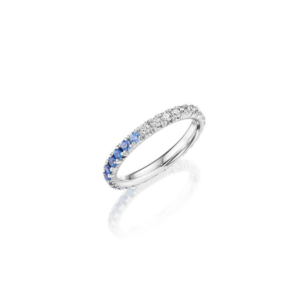 Exquisite Diamond & Blue Sapphire Ombre Band Ring for Women - Elegant Stackable Wedding Band, Perfect for Anniversary, Engagement & Everyday Wear