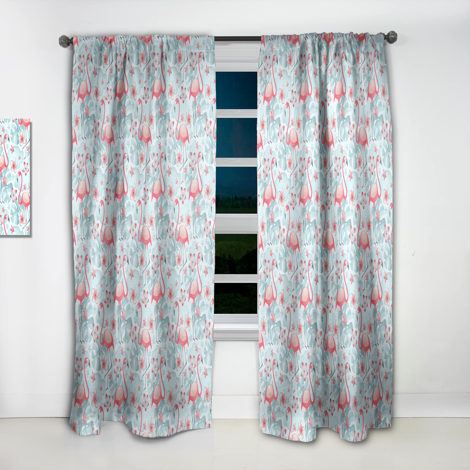DesignQ Thermal Insulated Curtains - Tropical Botanicals, Flowers & Flamingo III - Single Panel 52x120 - Blackout Drapes for Bedroom & Living Room - Perfect for Home Decor & Sun Protection