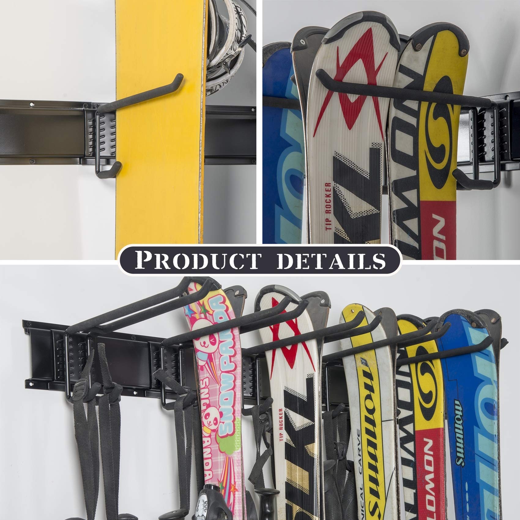 Heavy Duty Ski Wall Rack - 10 Pair Ski Storage System for Garage & Home Organization - 300lb Capacity Snowboard Mount Hanger - Perfect for Shed, Basement & Winter Sports Gear Storage