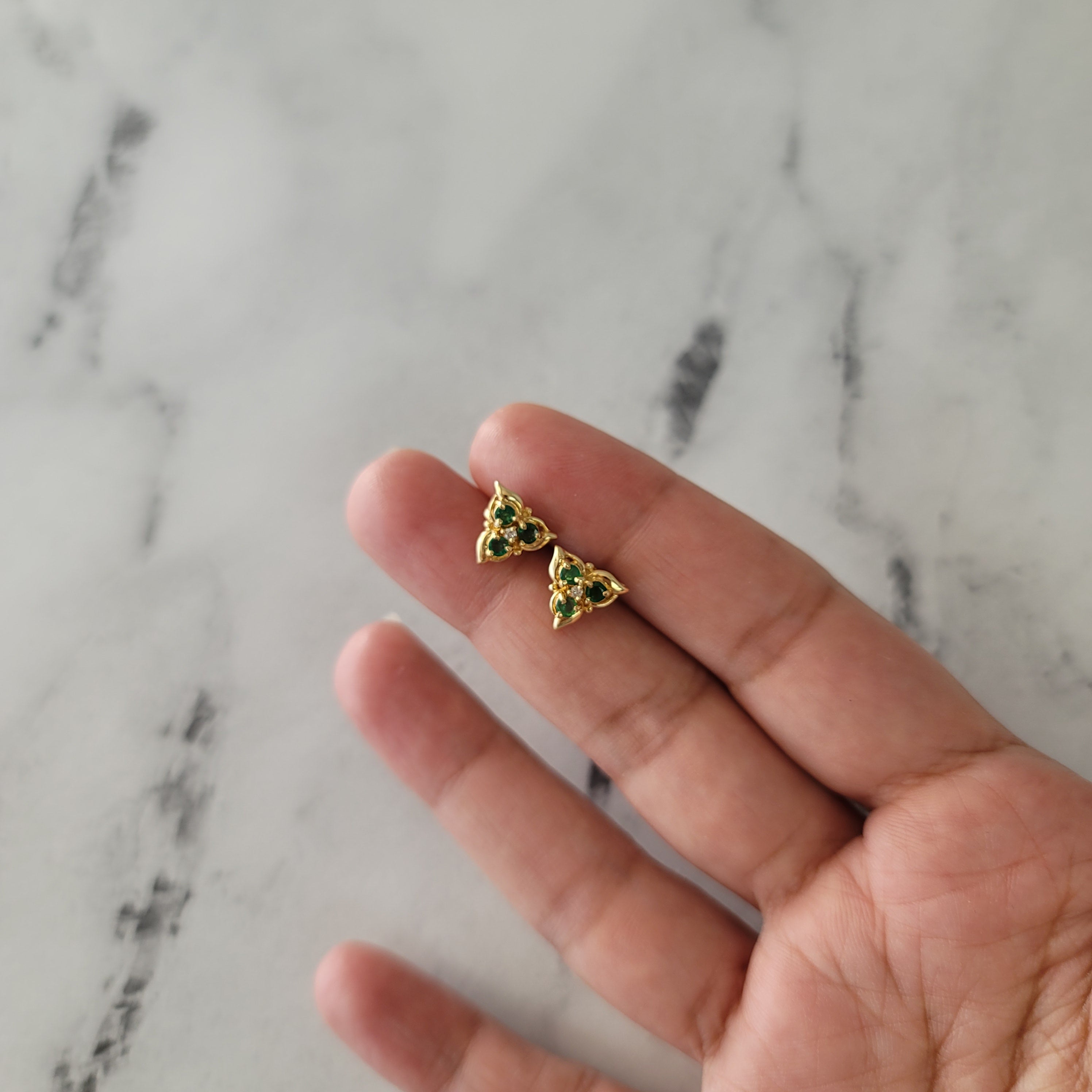 Emerald Stud Earrings for Women - Triangle Shaped Green Gemstone Earrings for Everyday Wear & Special Occasions