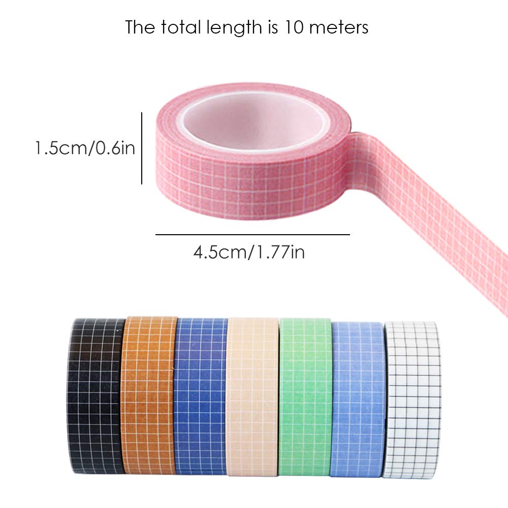 Maxin Washi Tape Set - 8 Rolls Grid Decorative Writable Paper Tape for Scrapbooking, DIY Crafts, Journaling & Home Decor | Checkered Masking Tape for Bullet Journals, Gift Wrapping & Office Organization