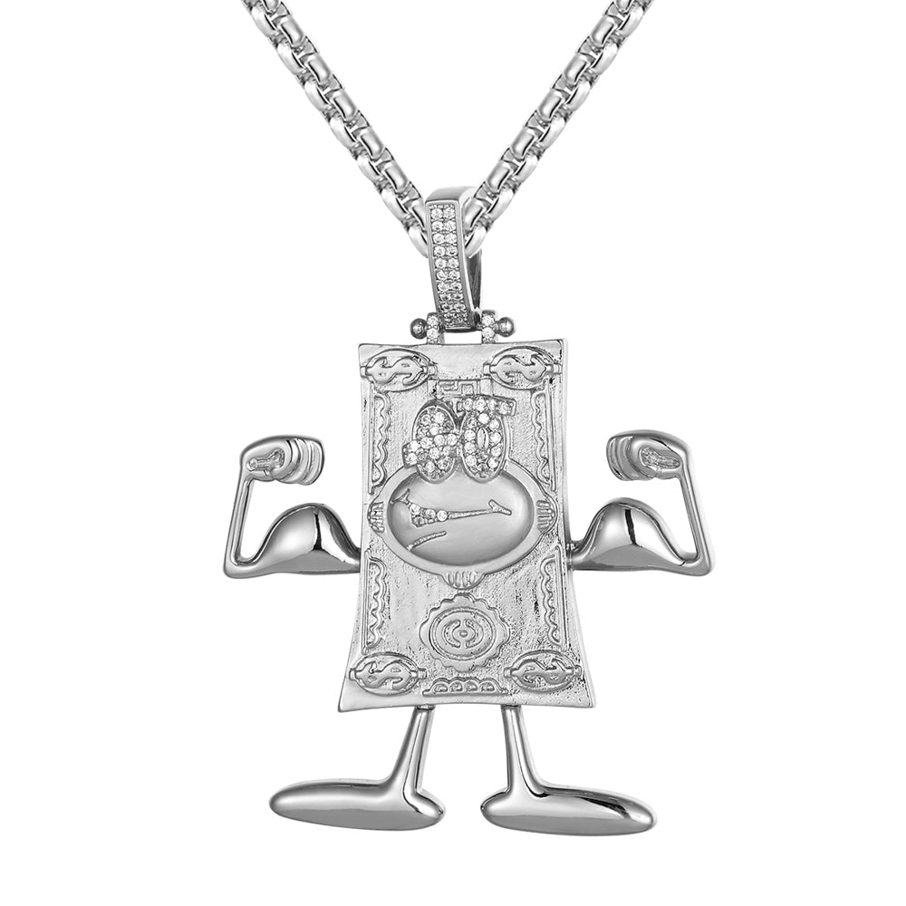 White Tone Dollar Bill Emoji Hip Hop Pendant Necklace - Trendy Rap Jewelry for Men & Women - Perfect for Hip Hop Fashion, Streetwear Style and Rap Music Lovers