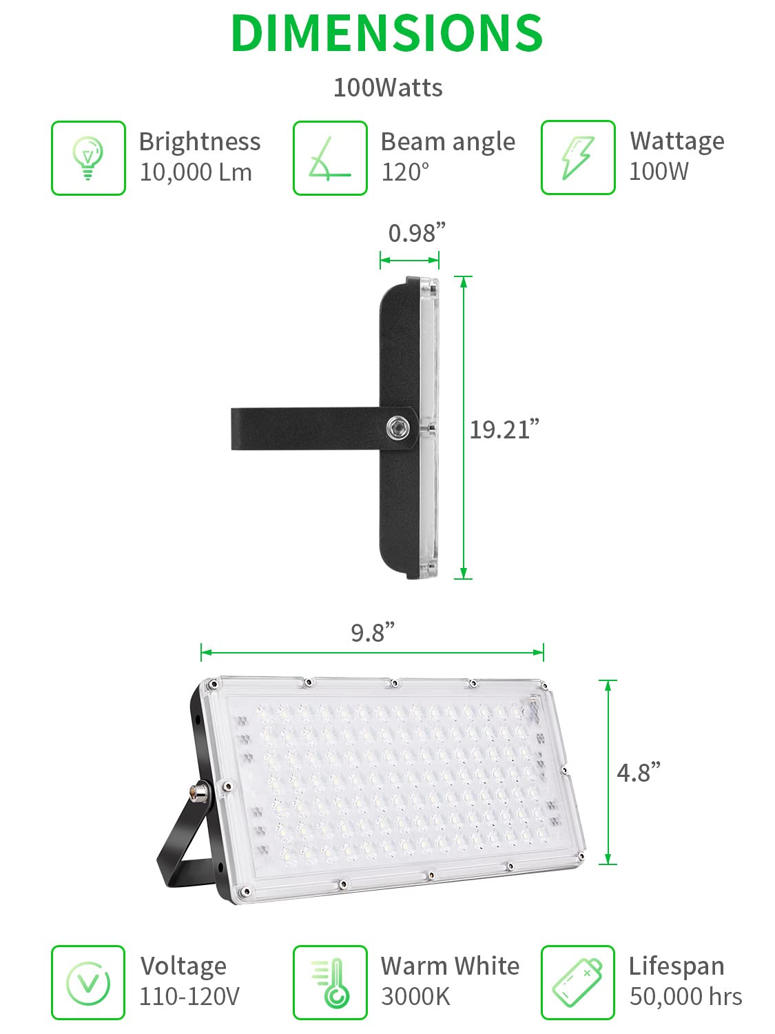 Viugreum 100W LED Flood Light - 8000LM 3000K Warm White, IP66 Waterproof Outdoor Security Light for Garage, Garden, Yard, Playground | Slim Design, Energy Efficient Landscape & Wall Lighting (15 Pack) - Perfect for Home Security, Backyard Illumination & Commercial Outdoor Spaces