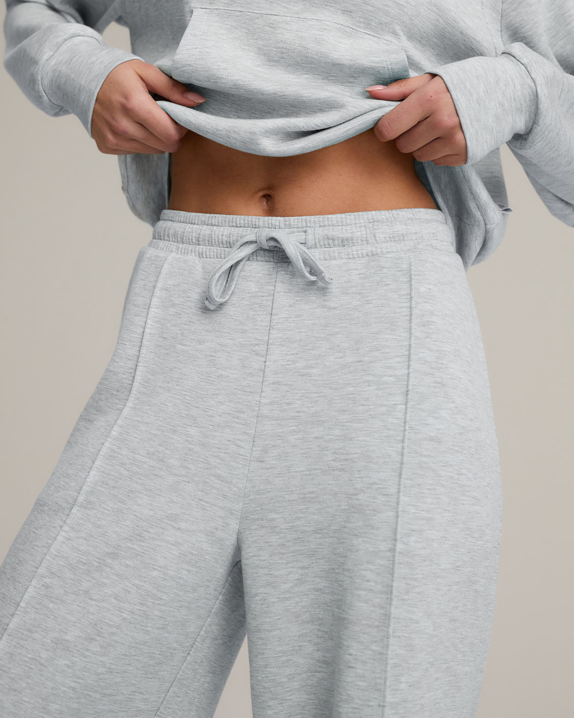 LuxeComfort Scuba Jogger Pants for Women - Soft High Waisted Lounge Pants, Stretchy Casual Joggers with Pockets (Grey Marl) - Perfect for Yoga, Running, Travel & Home Wear