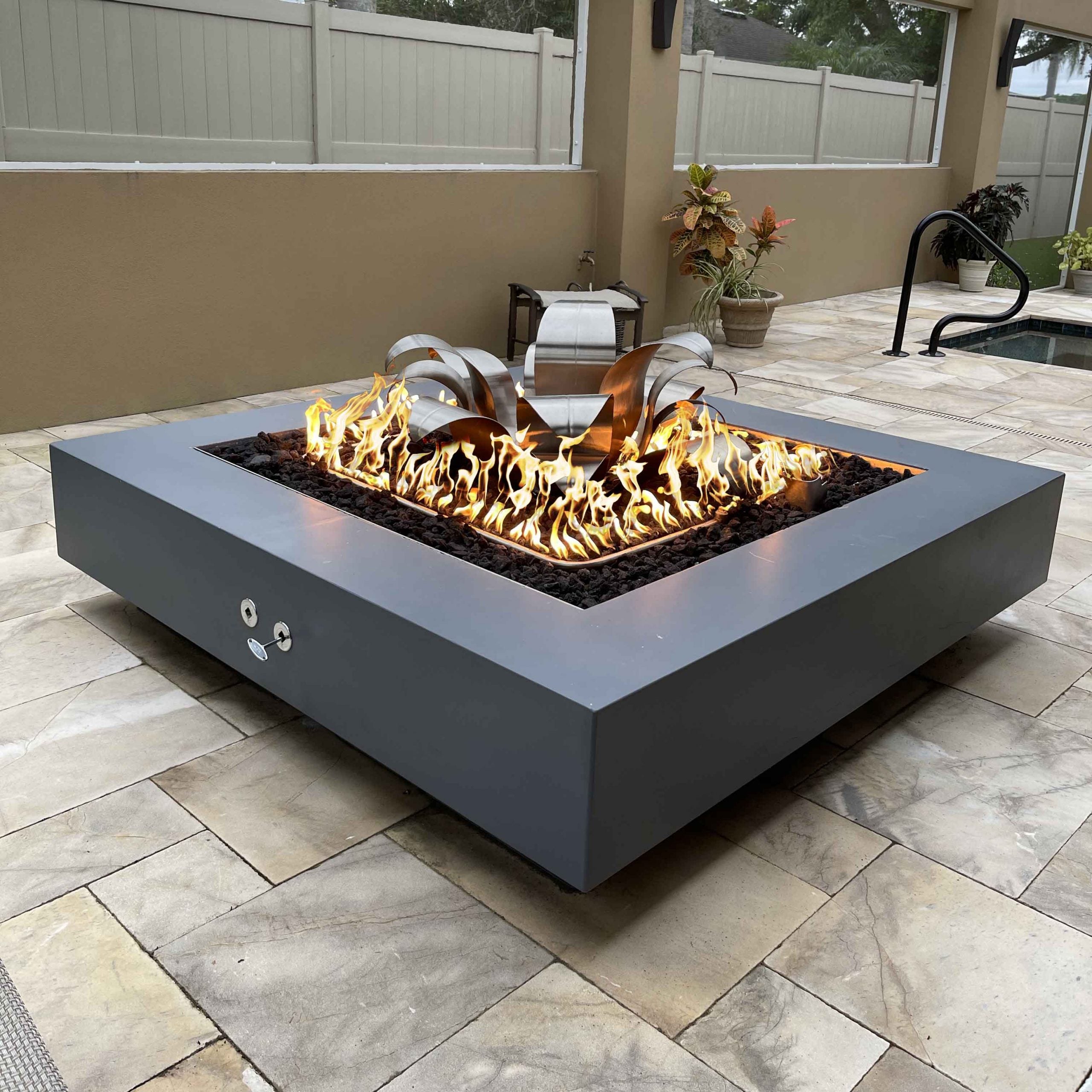 Premium Cabo Square Concrete Outdoor Fire Pit - Durable & Weather-Resistant for Patio, Backyard, and Garden Gatherings