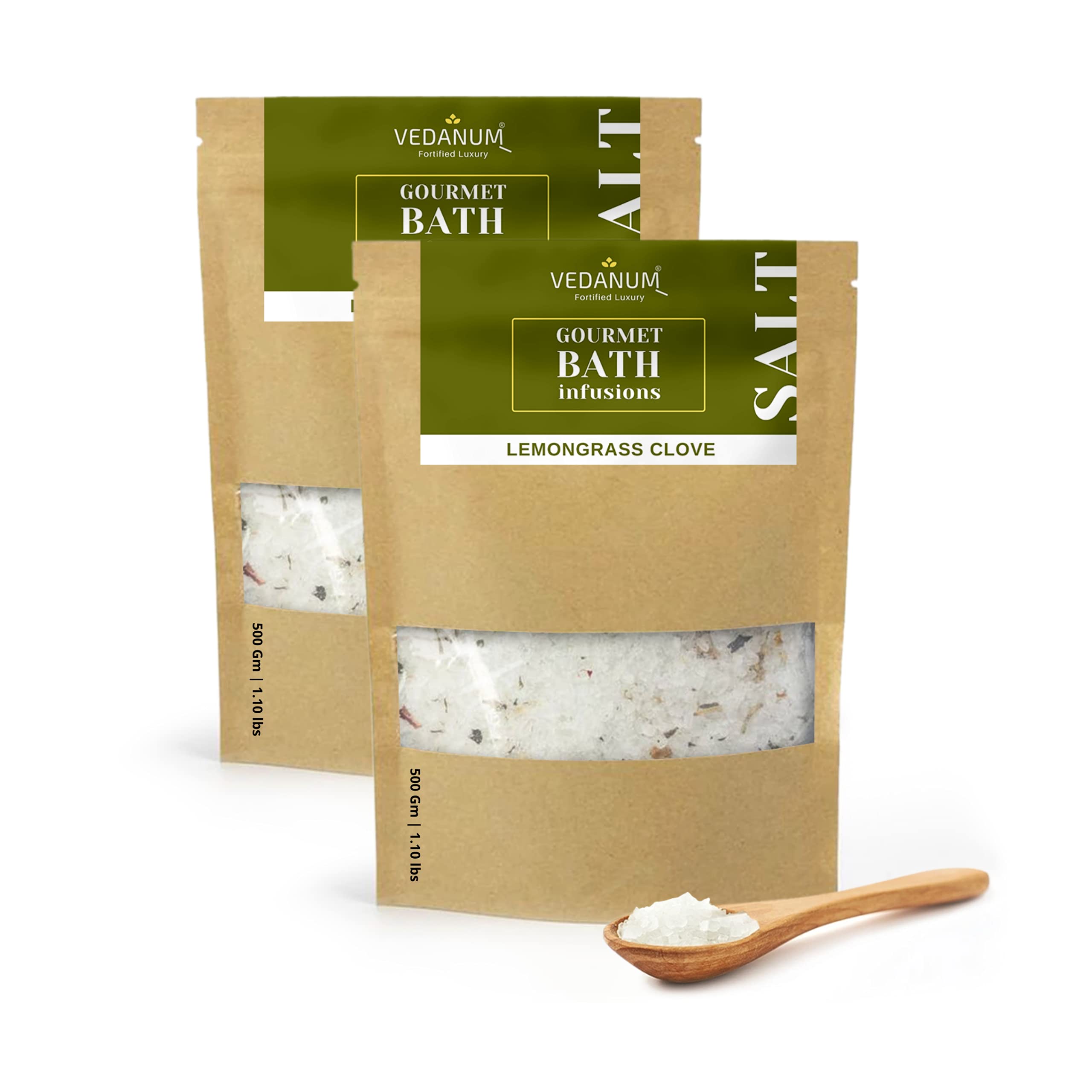 Vedanum Fortified Aromatic Epsom Bath Salt with Lemongrass & Minerals - 1KG for Skin Therapy, Foot Massage, Stress Relief & Muscle Pain | Relaxing Bath Soak for Headache Relief & Self-Care Routine