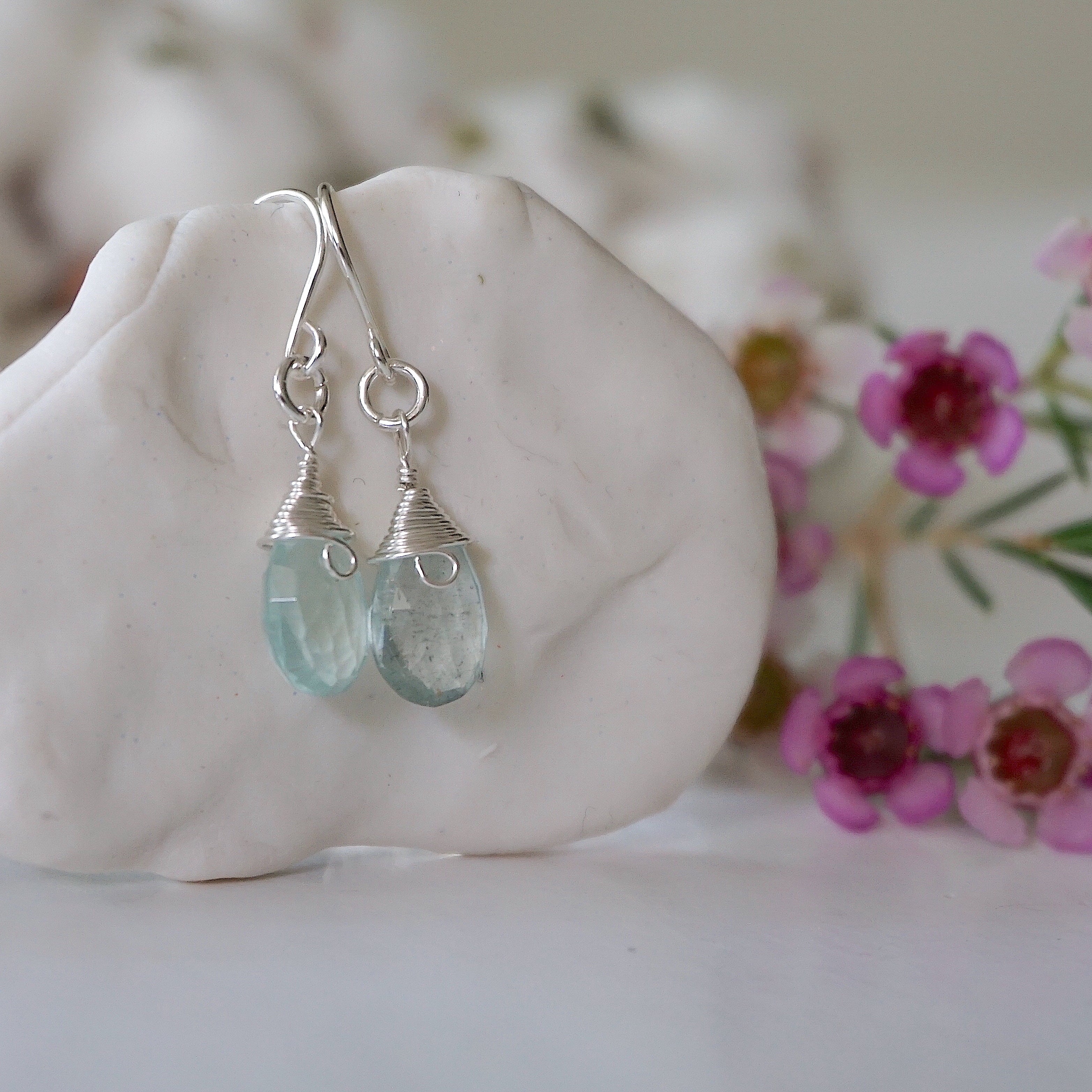 Aquamarine Teardrop Earrings - Sterling Silver Dangle Earrings for Women | Elegant Jewelry Gift for Birthday, Wedding & Special Occasions