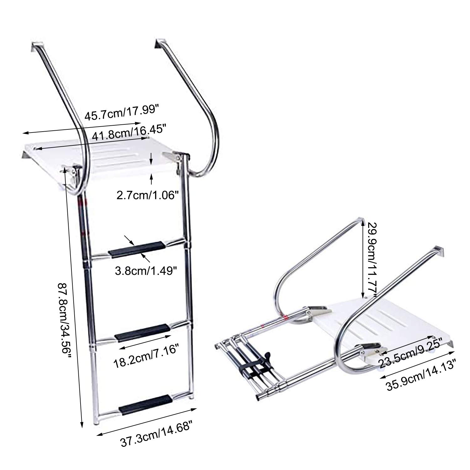 **Amarine Made 3-Step Telescoping Boat Ladder - Stainless Steel Swim Platform for Inboard/Outboard Boats, Pontoons & Docks - Collapsible Design with 2 Handrails - Perfect for Swimming, Boarding & Water Sports**
