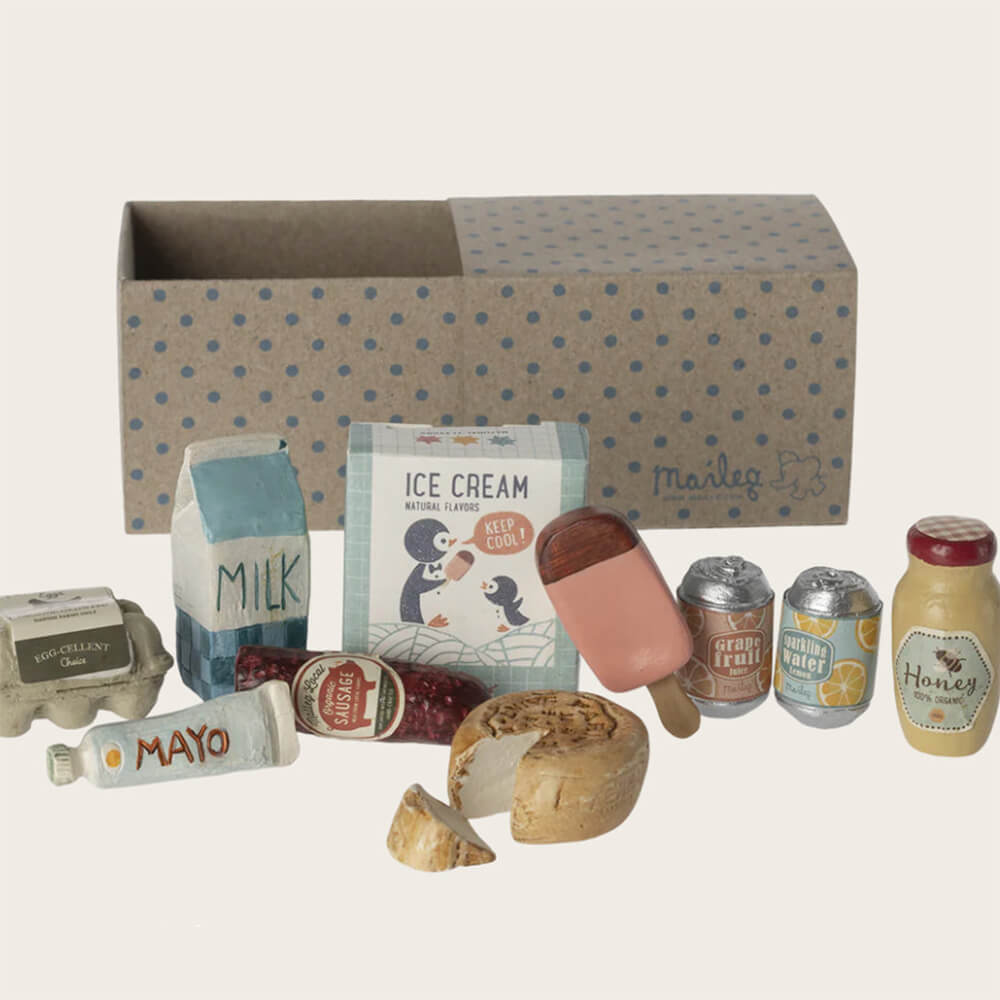 Maileg Miniature Grocery Box - Tiny Play Food Set for Dollhouse & Pretend Play - Perfect for Kids' Imaginative Play & Collectibles