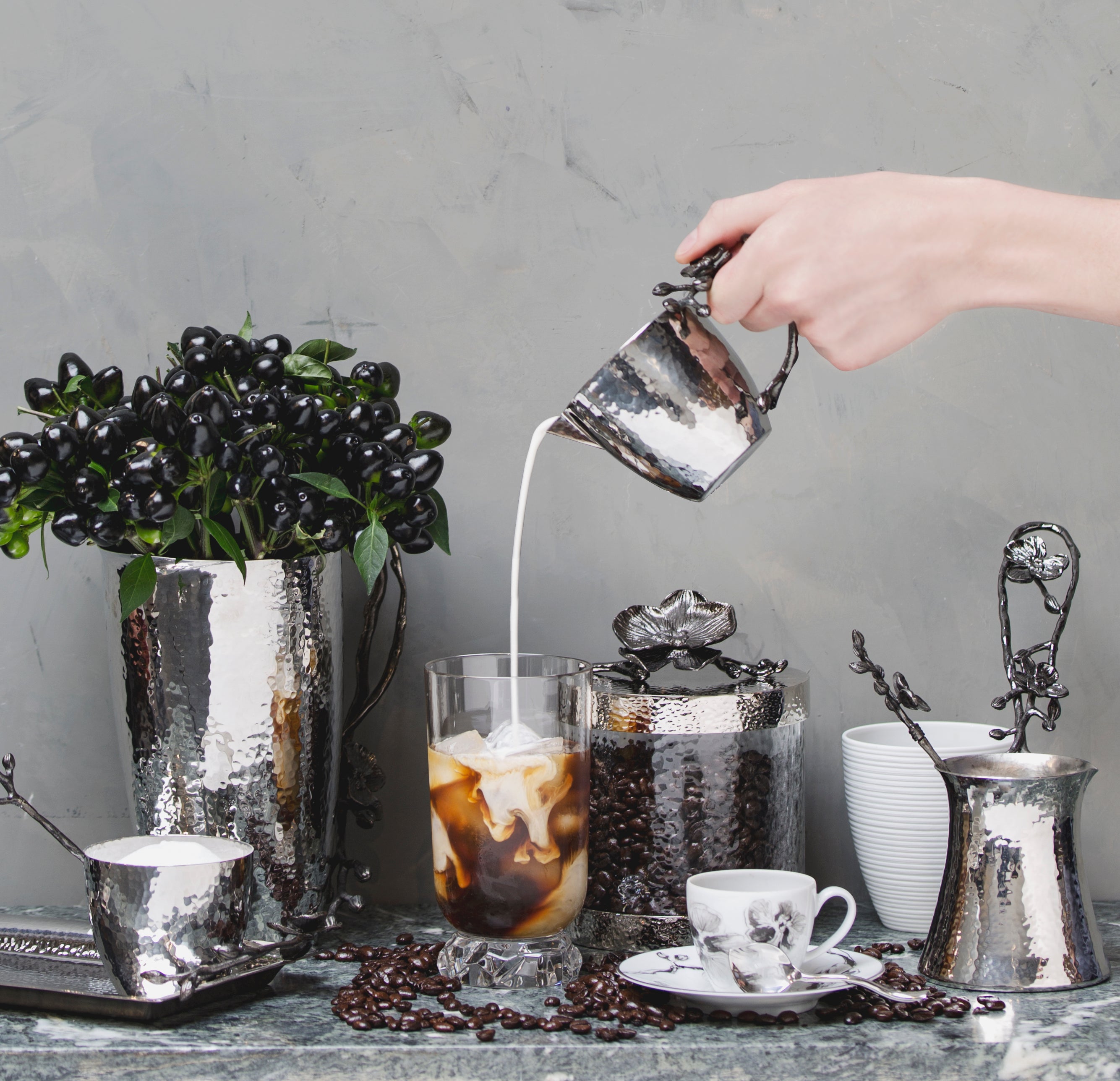 Premium Black Orchid Coffee Pot with Spoon - Medium Size for Pour Over & French Press - Perfect for Home, Office, and Gifts