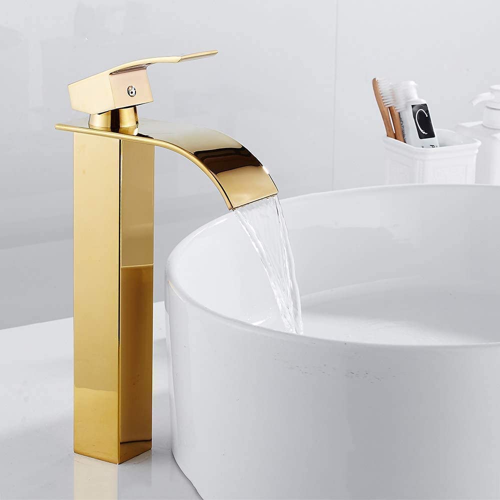 Stainless Steel Single Handle Kitchen Sink Faucet - Modern Solid Gold Basin Water Tap Mixer for Bathroom & Bath Sink - Perfect for Home Renovation, Apartment Upgrade & Luxury Bathroom Decor