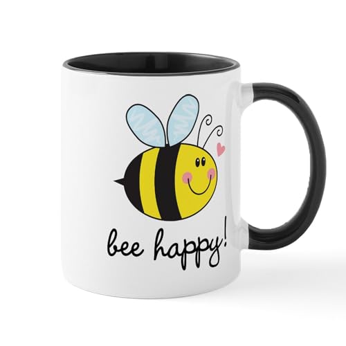 White/Black Inside - Bee Happy Mugs