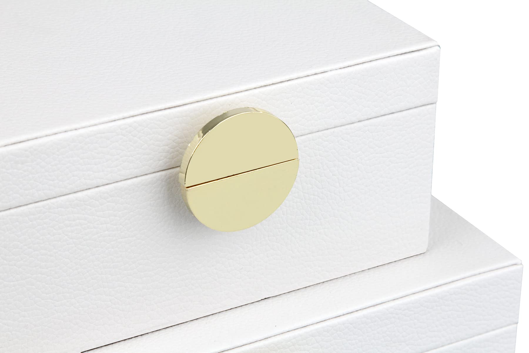 HofferRuffer Faux Leather Jewelry Box Set of 2 - White Vegan Leather Storage Organizer with Gold Hardware for Necklaces, Rings & Accessories - Perfect for Bedroom, Dresser & Gift Giving