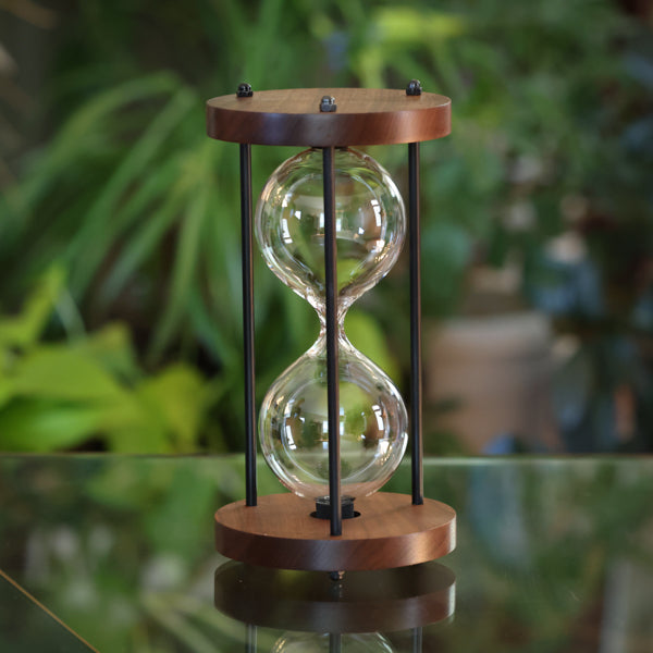 Premium Solid Walnut Hourglass with Black Metal Stand - 30 Minute Sand Timer for Home Office Decor, Meditation & Kitchen Use