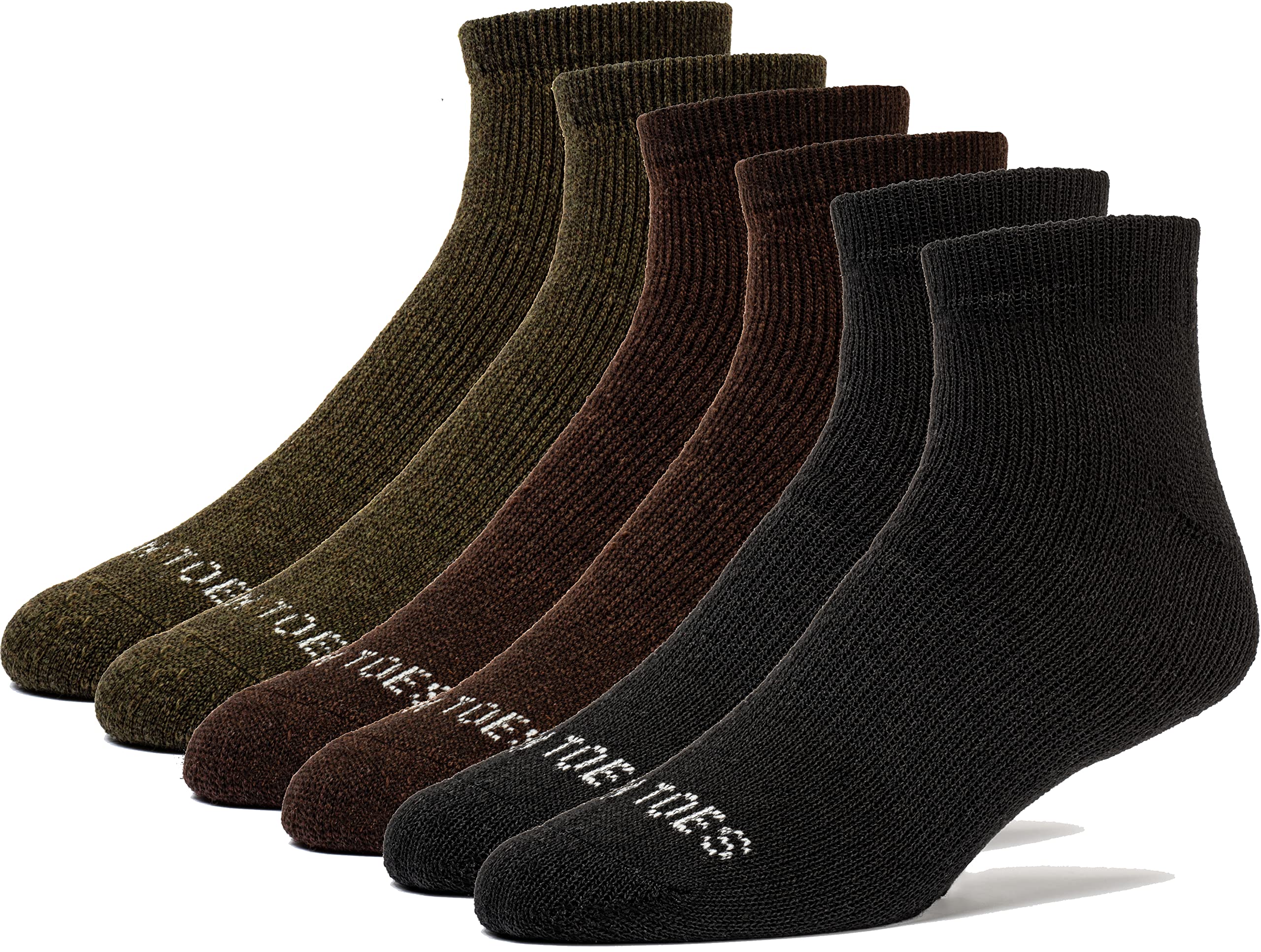 FUN TOES Men's Merino Wool Hiking Socks 6 Pairs - Performance Cushioned Breathable Quarter Ankle Socks for Outdoor Trail Running, Camping & Winter Sports