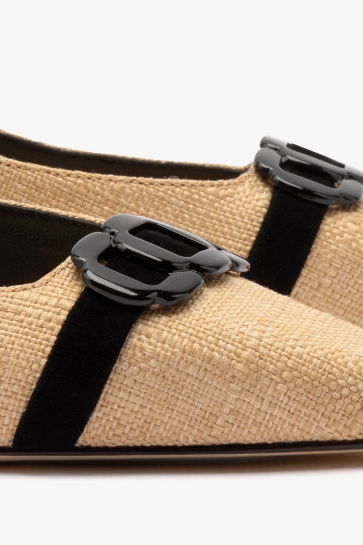 Franca Pump Women's Shoes in Beige Raffia with Black Leather Trim - Comfortable Heels for Work, Wedding & Special Occasions