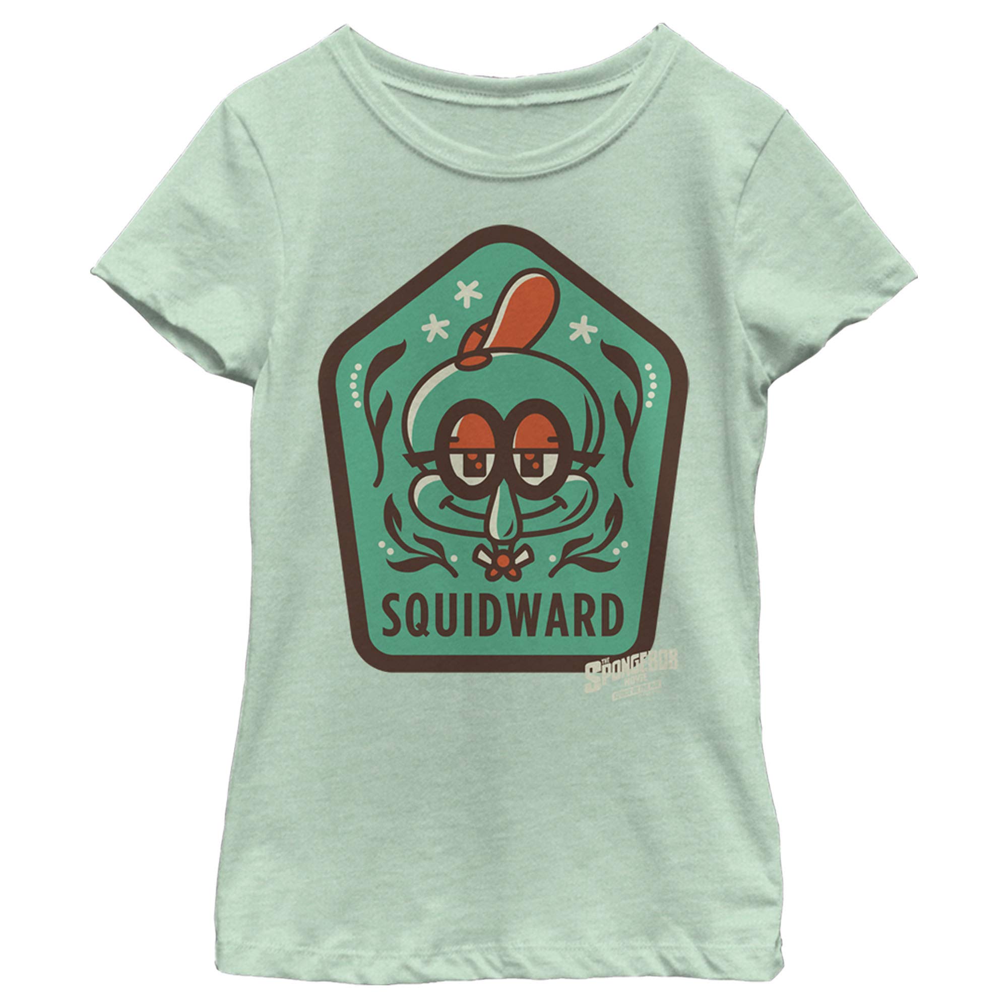 Spongebob Squarepants & Squidward Kids Short Sleeve T-Shirt - Fifth Sun Camp Patch Graphic Tee for Girls - Fun Cartoon Character Shirt for School, Playdates & Summer Camp