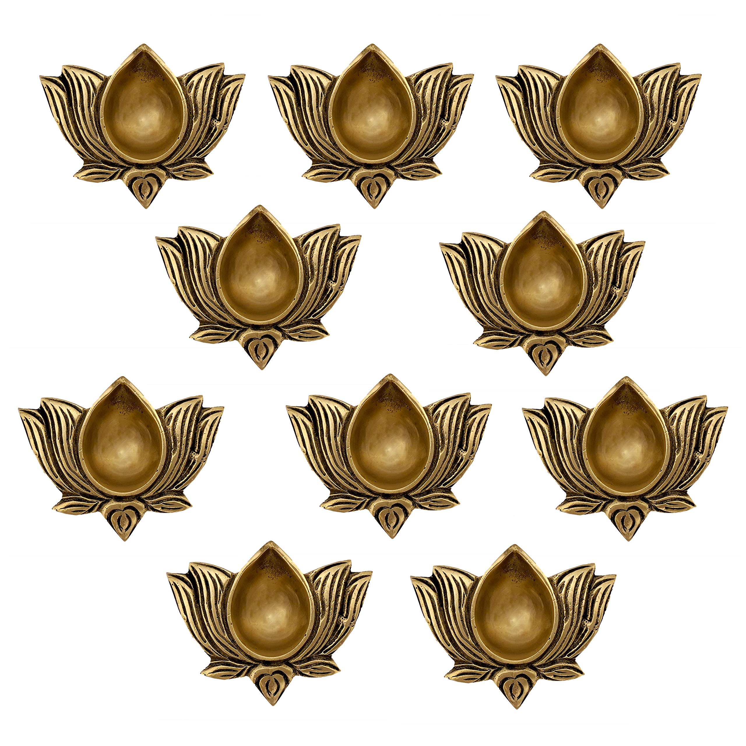 Authentic Indian Diwali Brass Oil Lamp Set of 10 - Handcrafted Pooja Diya for Hindu Puja, Mandir & Home Decor - Gold Finish Diyas with Wicks for Festival, Wedding & Spiritual Ceremonies