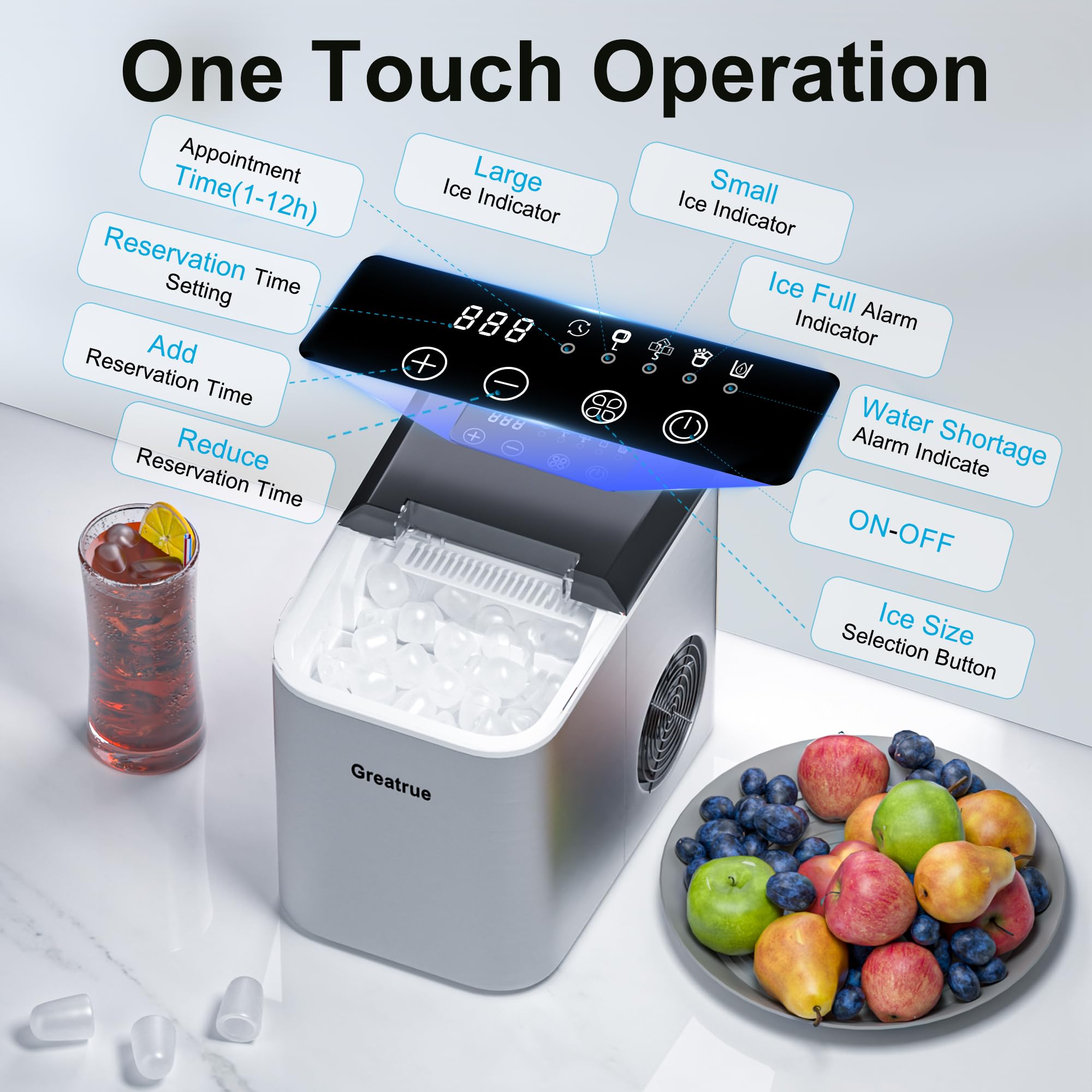 Portable Countertop Ice Maker Machine - 9 Ice Cubes in 6 Minutes, 33 Lbs Daily Output, 2 Size Options, Self-Cleaning & Ultra Quiet - Perfect for Home, Office, Kitchen, RV, Camping & Outdoor Parties (Stainless Steel)