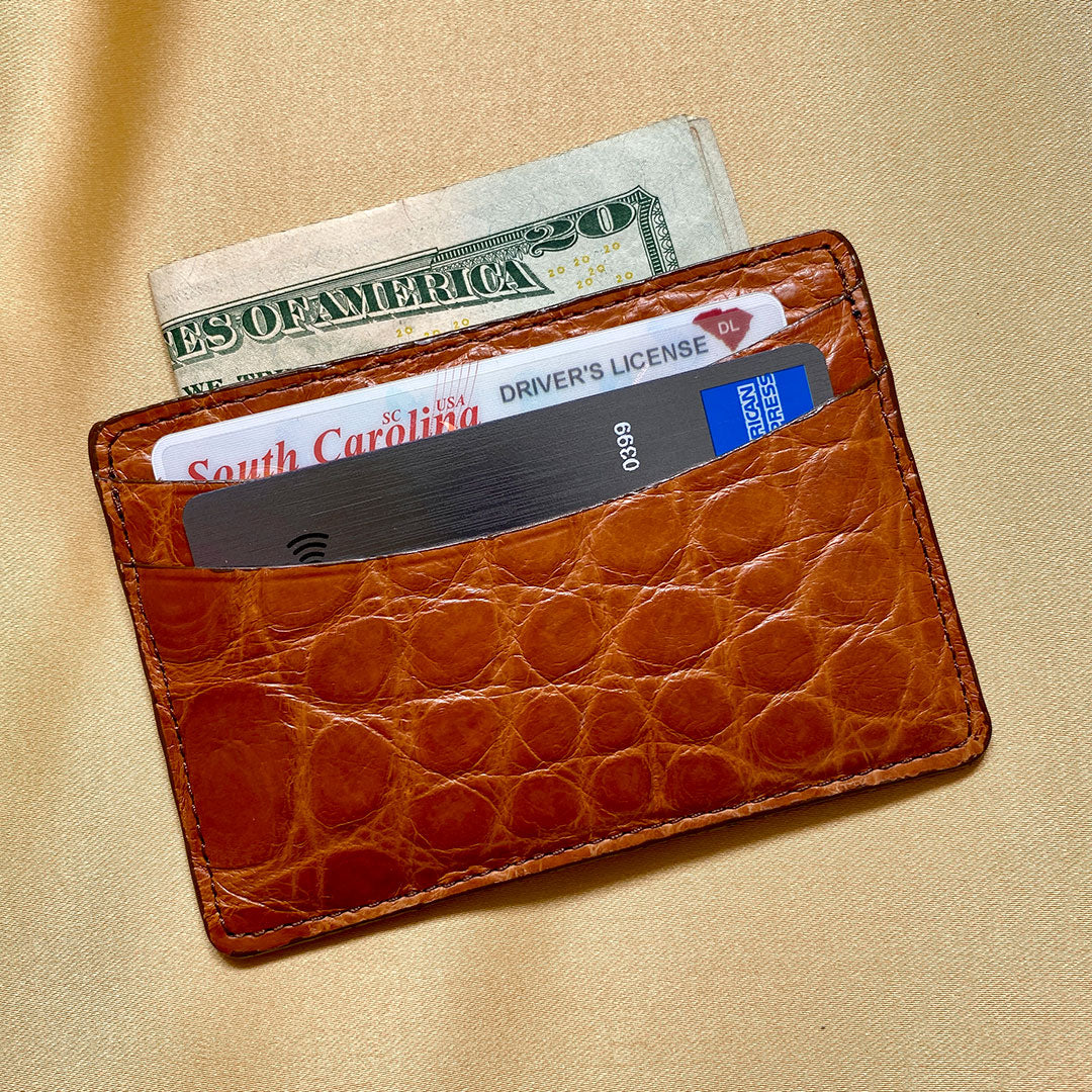 George Campsen Genuine Alligator Leather Card Holder - Slim RFID Blocking Wallet for Men & Women - Perfect for Business, Travel, and Everyday Use