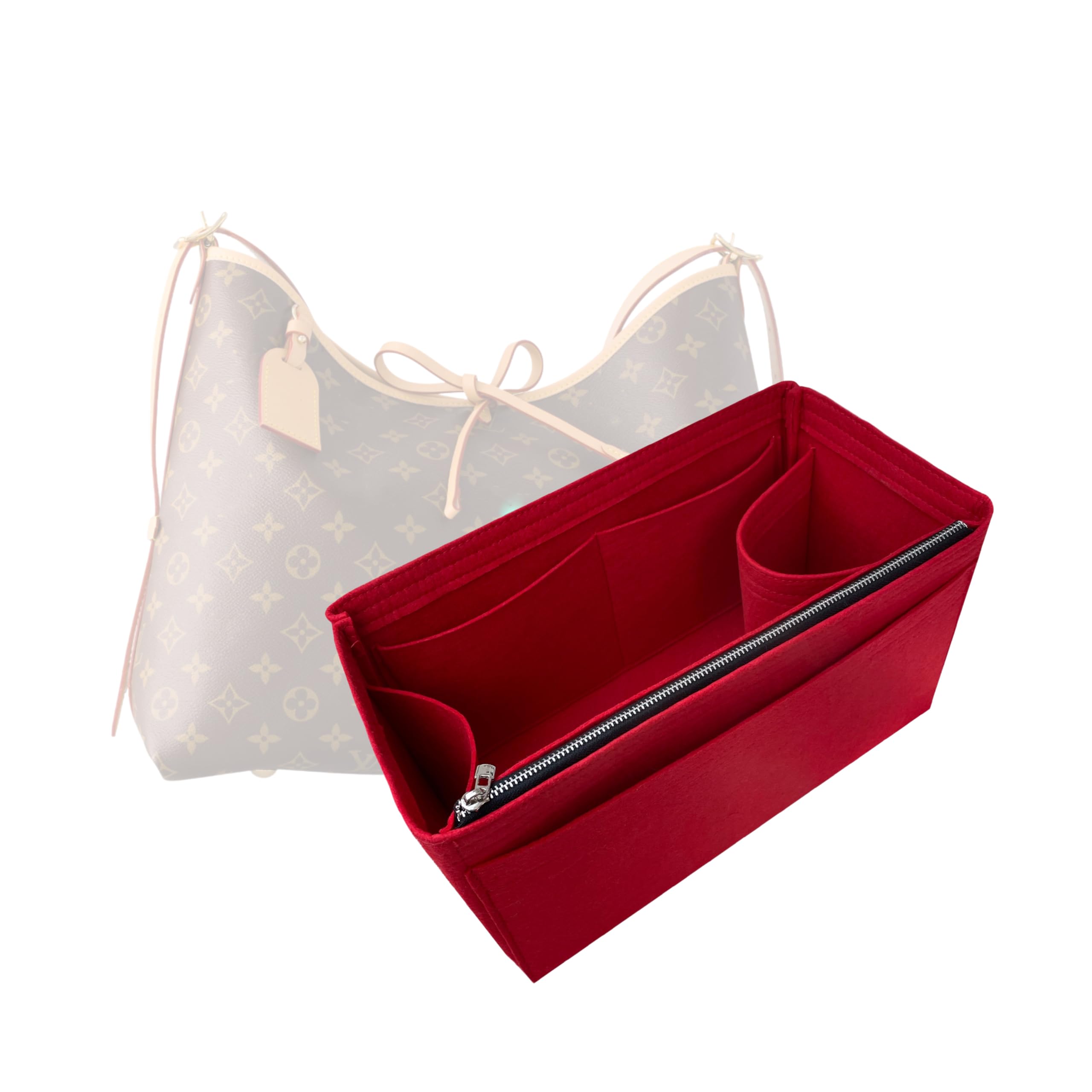 Premium LV Carryall Bag Organizer Insert - Handmade 2mm Felt with Gold Zipper (Beige) | Perfect for LV Carryall PM & MM | Keep Your Bag Neat & Organized for Work, Travel & Daily Use