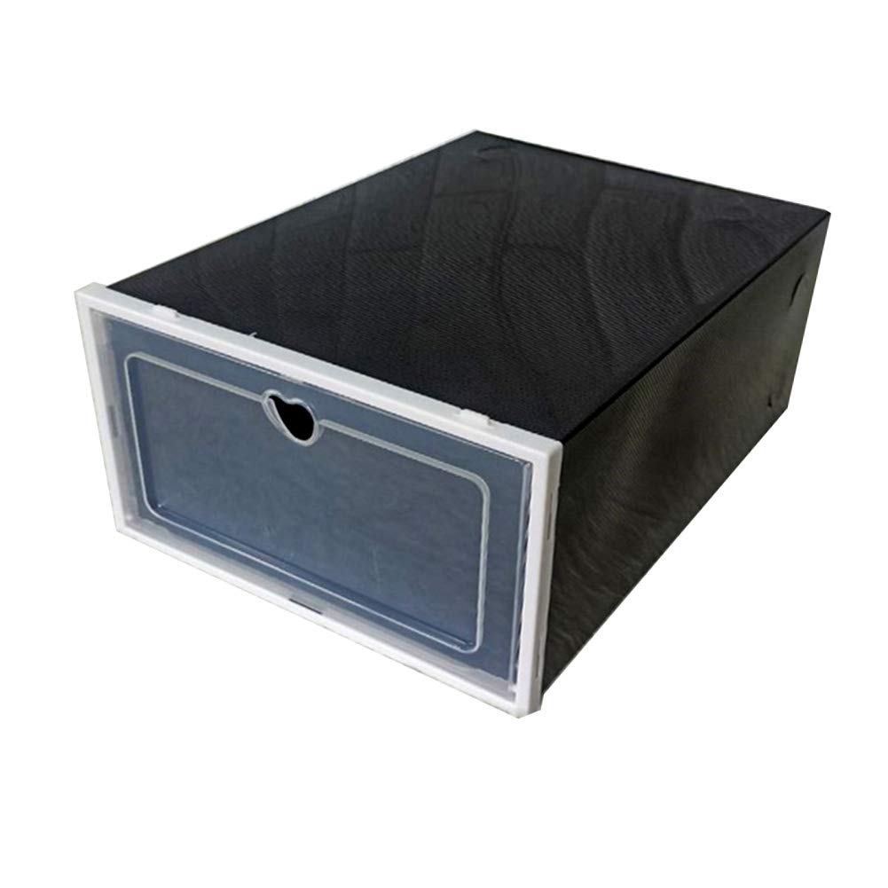 Everd1487HH PP Stackable Shoe Storage Box - Clear Plastic Clamshell Drawer Organizer for Shoes (Black) | Perfect for Closet Organization, Sneaker Display & Seasonal Shoe Storage