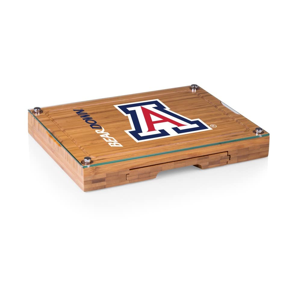PICNIC TIME NCAA Concerto Glass Top Cheese Board and Knife Set - Bamboo Charcuterie Board with Glass Top Cutting Board for Cheese, Charcuterie, and Appetizers - Perfect for Parties, Picnics, and Entertaining