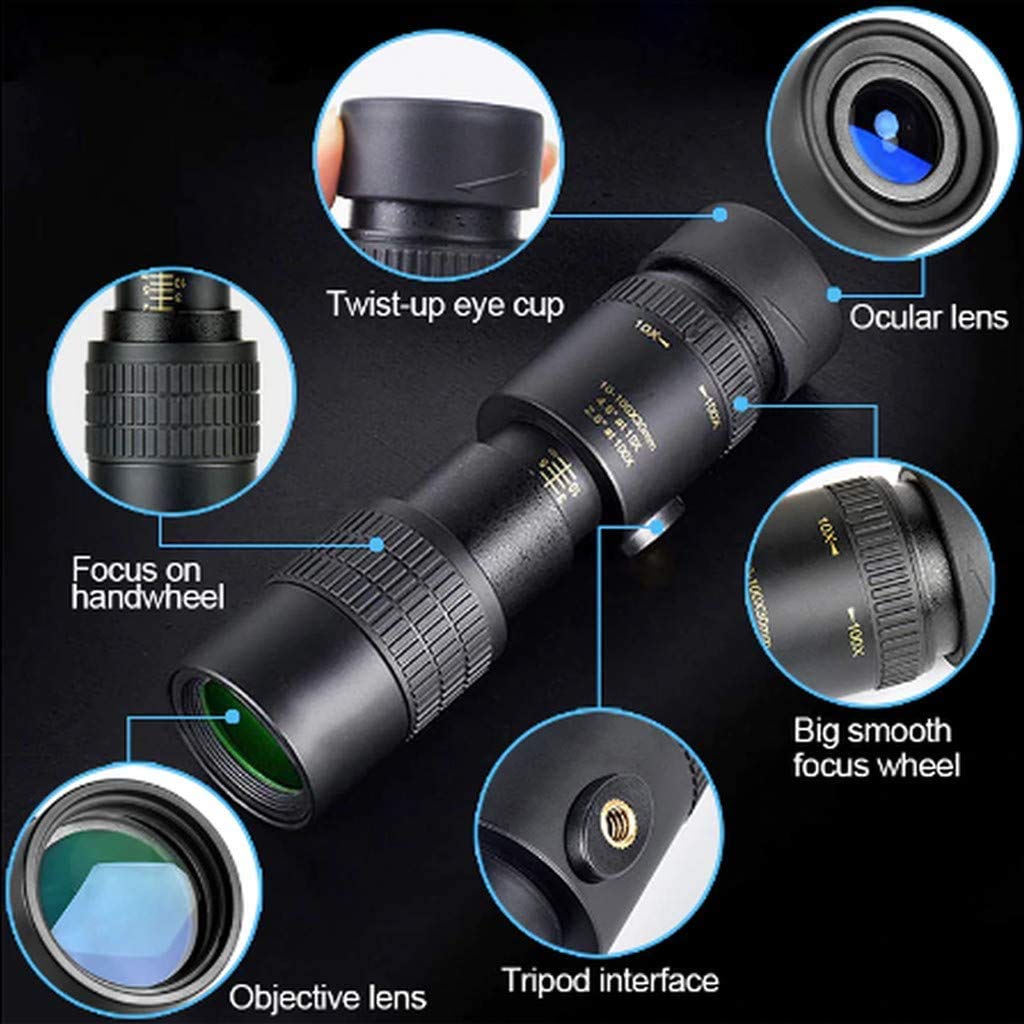 4K 10-300X40mm Monocular Telescope with Smartphone Adapter & Tripod - High Power Zoom, Waterproof for Bird Watching, Hunting, Travel & Outdoor Adventures - Perfect for Adults & Nature Enthusiasts