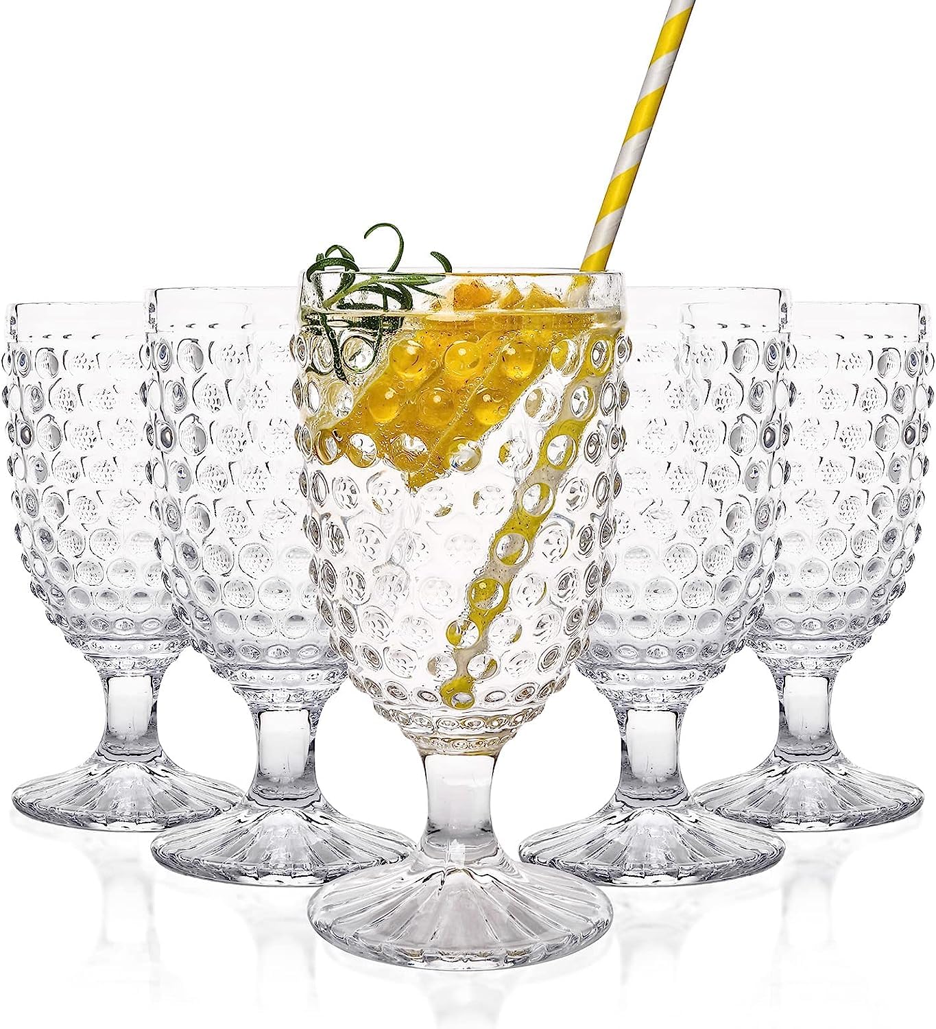 Vintage Hobnail Drinking Glasses Set of 6 - 13 oz Iced Tea Cups for Wine, Beer, Juice, Soda & Milk - Elegant Glass Goblets Perfect for Weddings, Parties, Bars & Home Entertaining