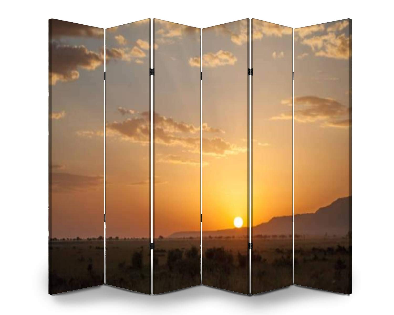 6-Panel Folding Room Divider Screen - African Savanna Sunrise Landscape Design for Indoor/Outdoor Privacy Partition | Perfect for Home Office, Bedroom Separation, and Event Space Dividers