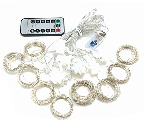 300 LED Fairy String Lights with Remote - 9.8Ft x 9.8Ft Warm White Curtain Lights for Bedroom, Party, Wedding & Christmas Decor - Waterproof Twinkle Lights for Indoor/Outdoor Use - Perfect for Kids Room, Garden, Patio and Holiday Displays