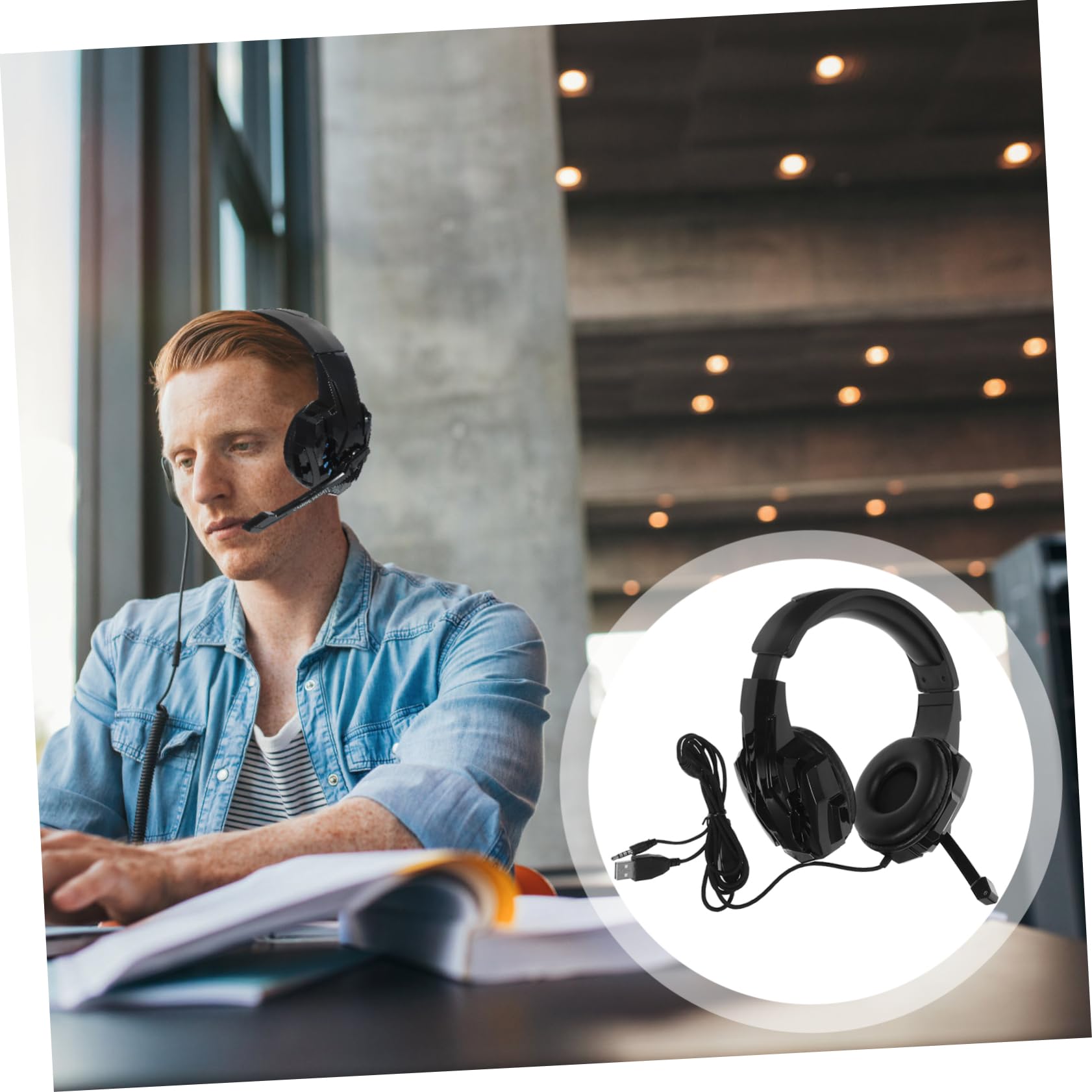 HOOTNEE I3000 Wired Gaming Headset with Microphone - Noise Cancelling Over-Ear Headphones with LED Lights, Soft Memory Foam Earmuffs for PC, PS4, Xbox - Perfect for Long Gaming Sessions & Online Meetings (Black)