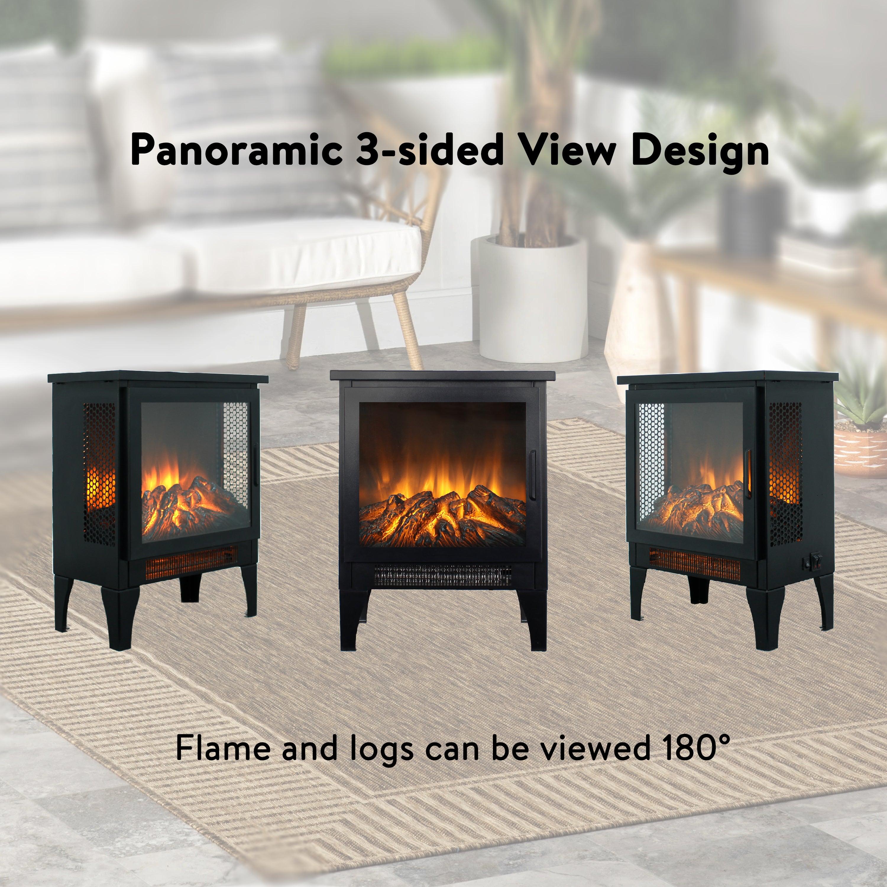 15 Inch Freestanding Electric Fireplace Heater with Realistic 3D Flame Effect - Perfect for Living Room, Bedroom, and Office Warmth