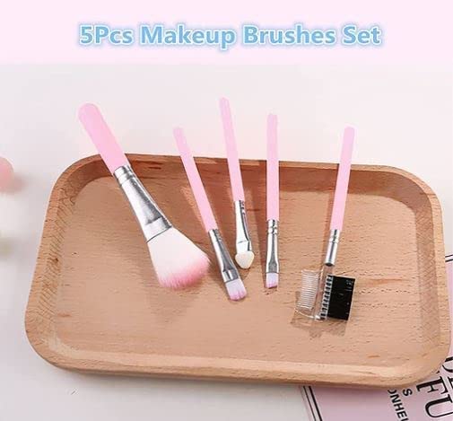Premium Synthetic Makeup Brush Set - 5-Piece Kit with Foundation, Eyeshadow, Highlighter, Lip & Eyebrow Brushes | Soft Vegan Bristles for Flawless Makeup Application | Perfect for Daily Use, Travel & Professional Makeup Artists