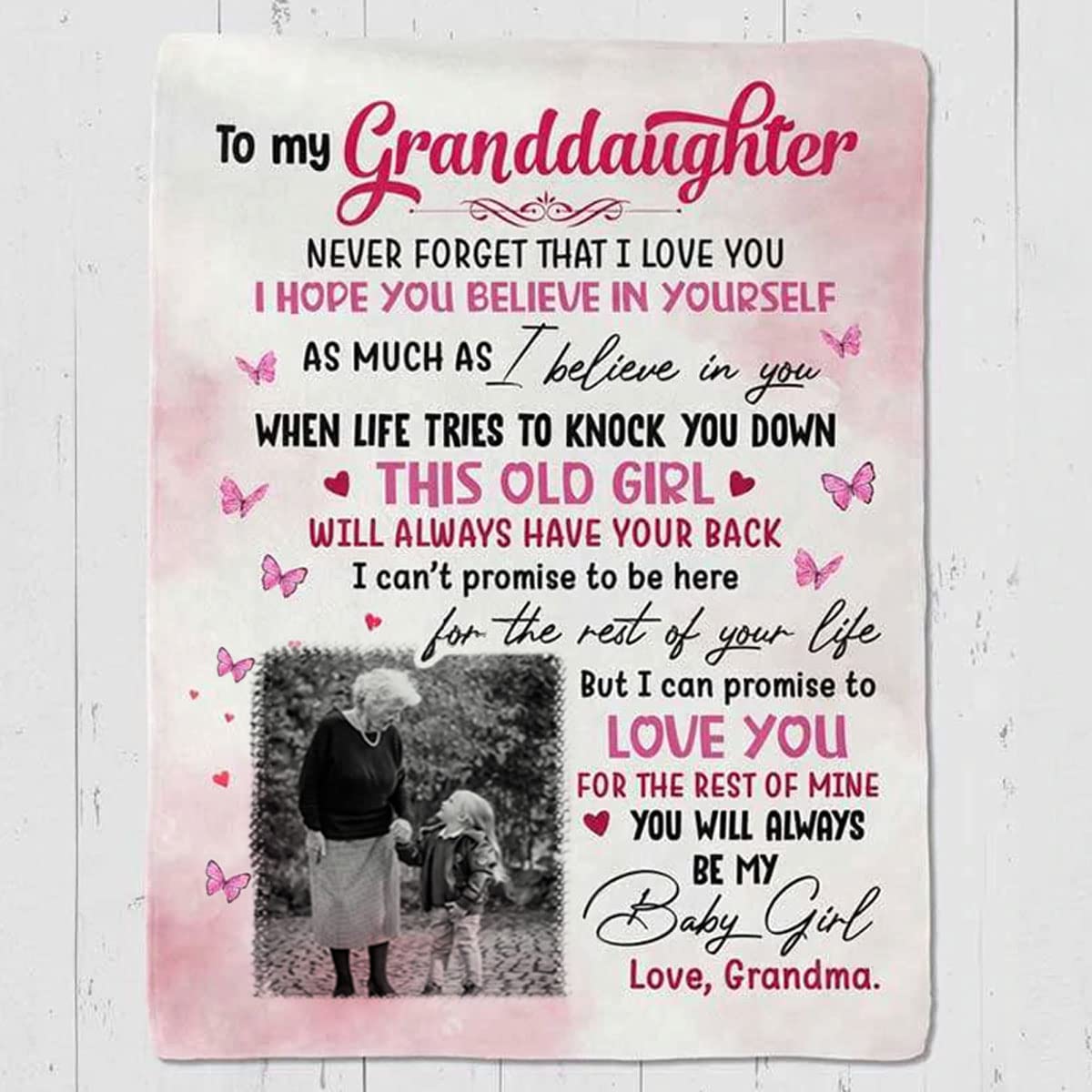 Personalized Custom Photo Blanket for Granddaughter - Heartwarming Gift from Grandma - Soft Throw Blanket for Christmas, Birthday & Special Occasions - Perfect for Cuddling, Home Decor & Cherished Memories