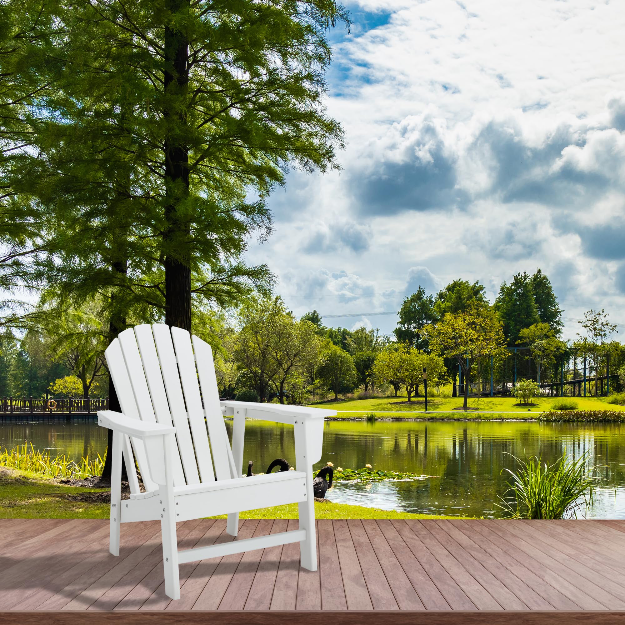 Durable White HDPE Plastic Adirondack Chairs - Weatherproof Outdoor Patio Furniture for Fire Pit Areas, Garden, Deck & Beachside Relaxation - Perfect for Backyards, Poolside & Coastal Homes