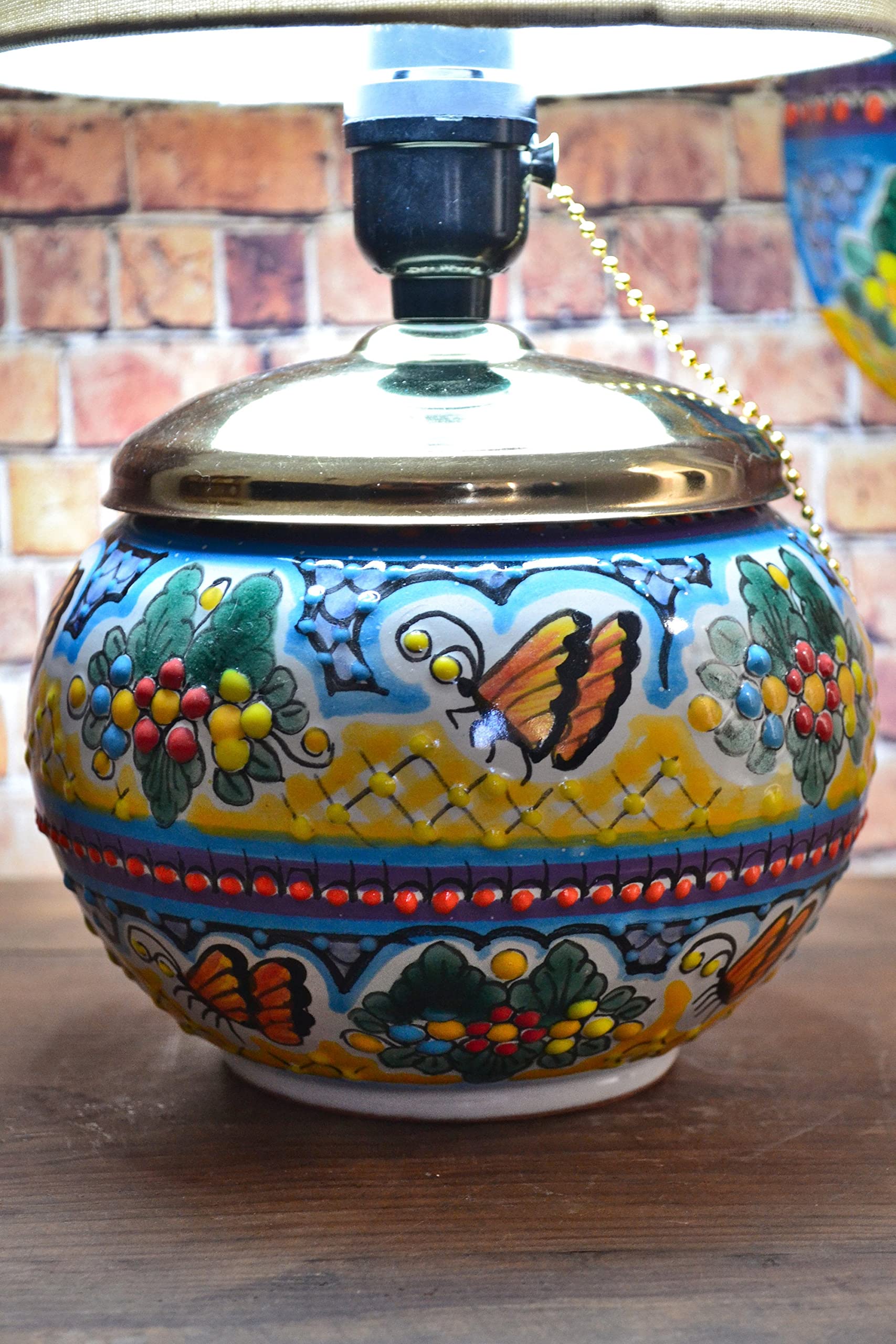 Handmade Talavera Ceramic Bedside Lamp - Mexican Style Table Lamp with Pitcher Design - Authentic Talavera Vase Lamp for Home Decor (CM369) | Perfect for Bedroom, Living Room & Office Lighting